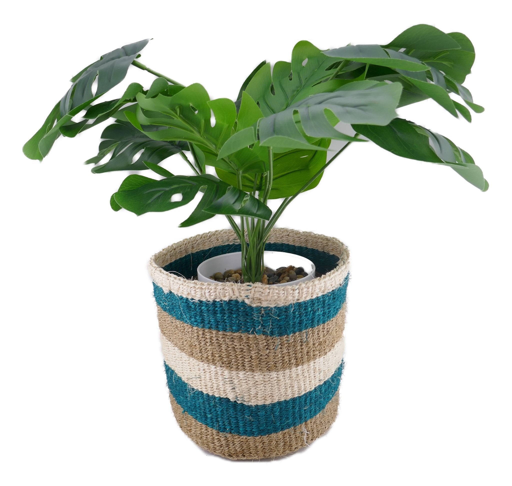 African Plant / Storage Basket / Kiondo Woven Sisal Planter / 23 cm / 9 inch wide / Blue naturals - FriendlyTradingCo