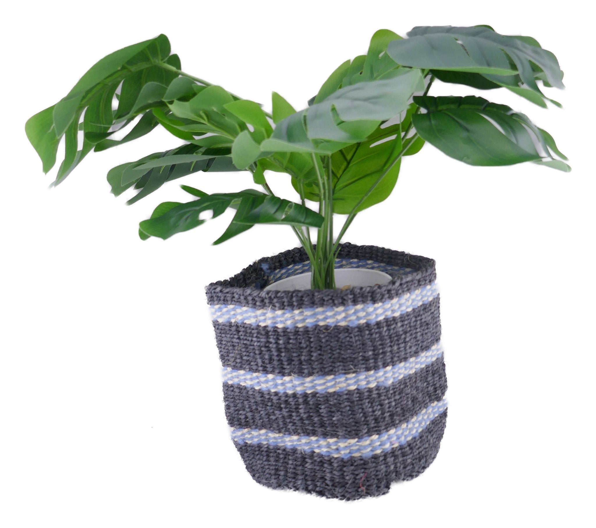 African Plant / Storage Basket / Kiondo Woven Sisal Planter / 23 cm / 9 inch wide / Naturals and black - FriendlyTradingCo