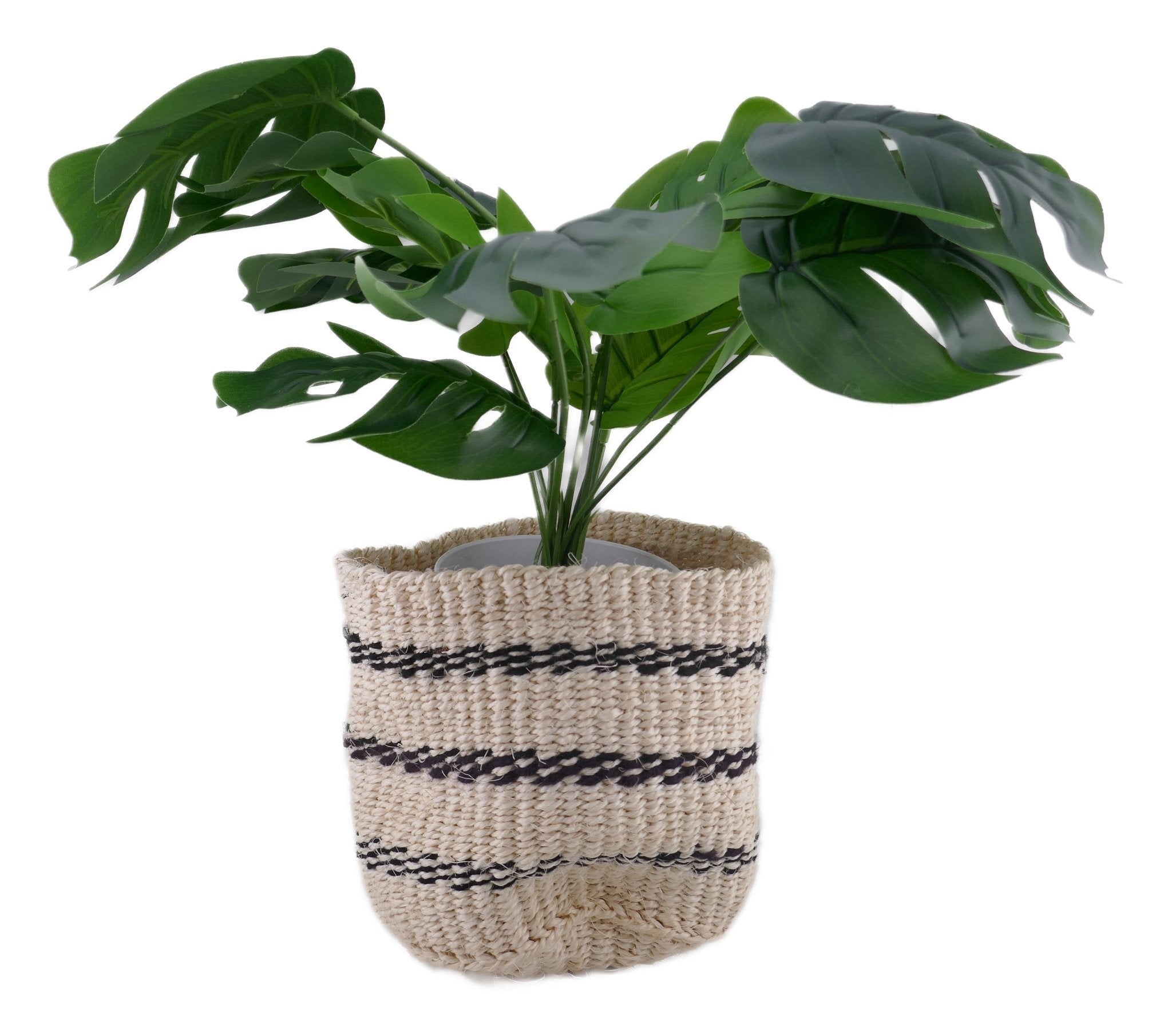 African Plant / Storage Basket / Kiondo Woven Sisal Planter / 23 cm / 9 inch wide / Naturals and black - FriendlyTradingCo