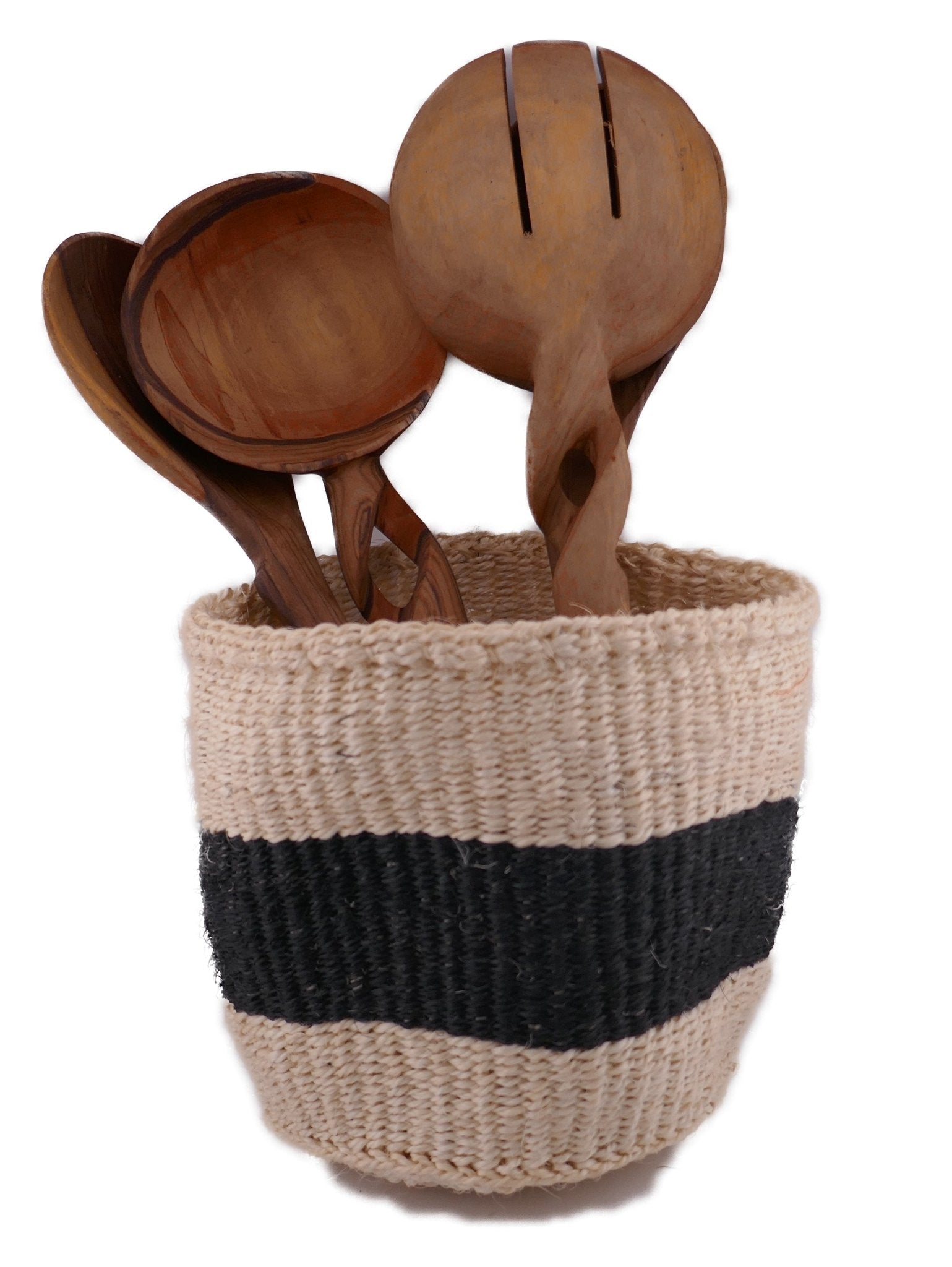 African Plant / Storage Basket / Kiondo Woven Sisal Planter / 23 cm / 9 inch wide / Naturals and black - FriendlyTradingCo