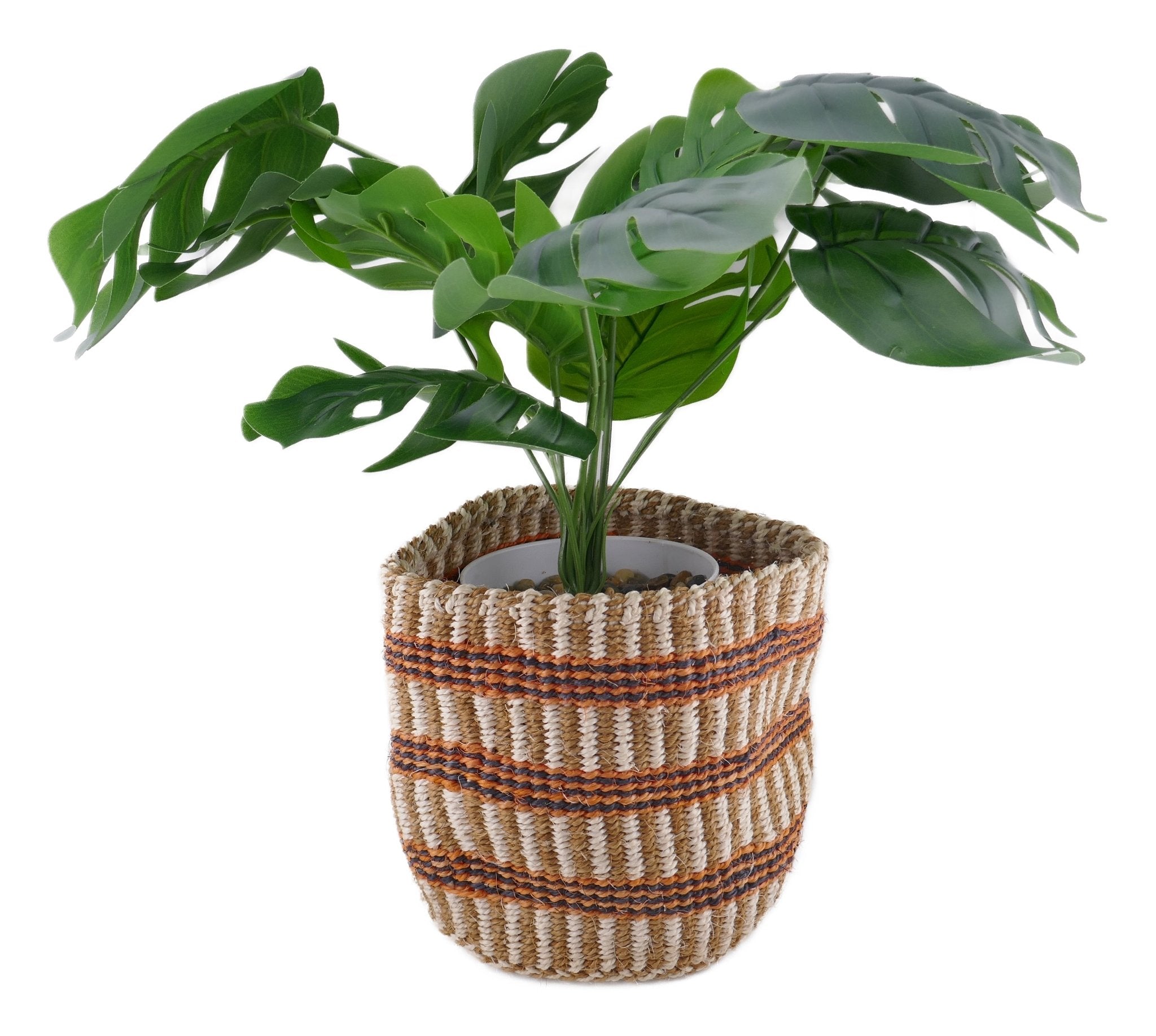 African Plant / Storage Basket / Kiondo Woven Sisal Planter / 23 cm / 9 inch wide / Naturals and browns - FriendlyTradingCo