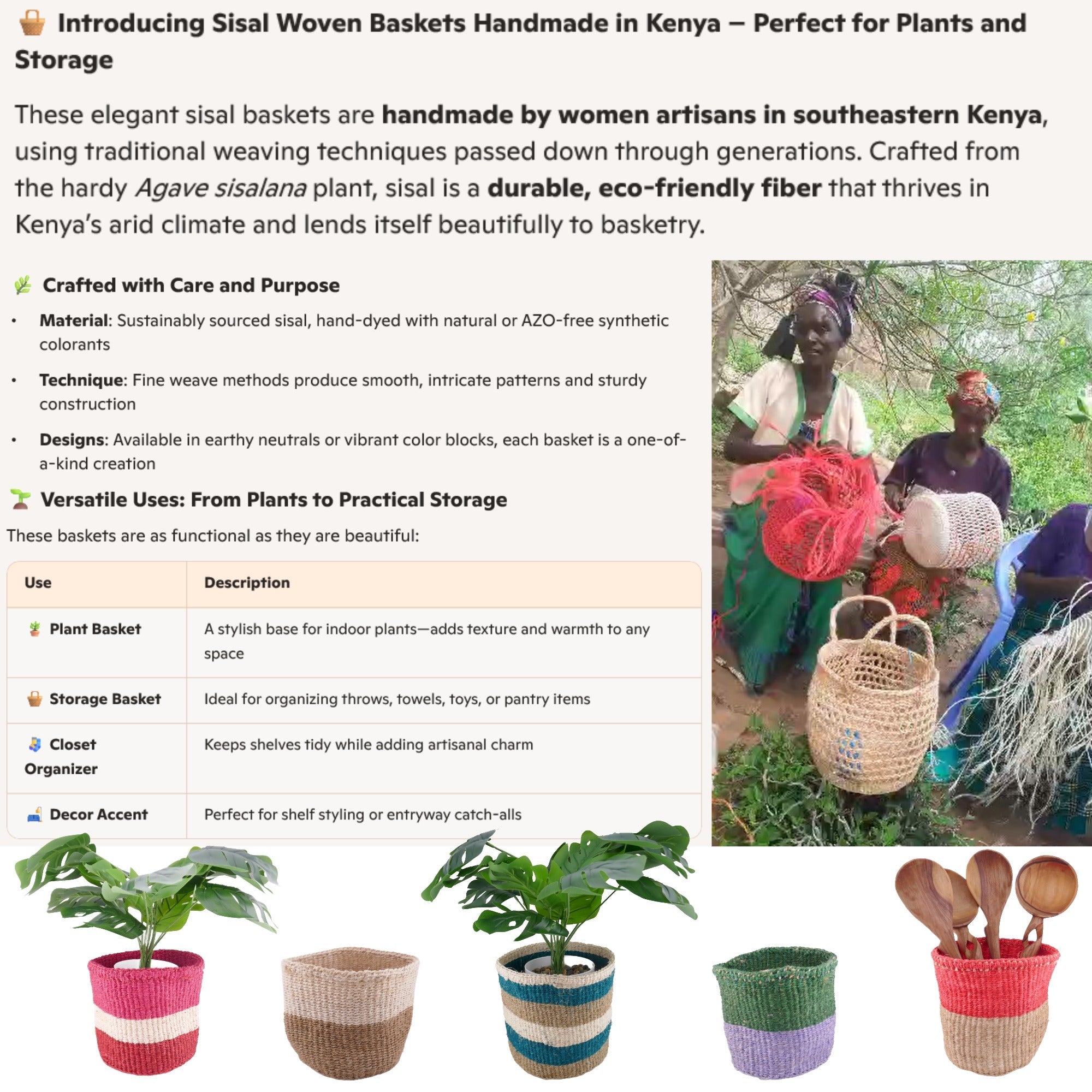 African Plant / Storage Basket / Kiondo Woven Sisal Planter / 23 cm / 9 inch wide / Naturals and browns - FriendlyTradingCo