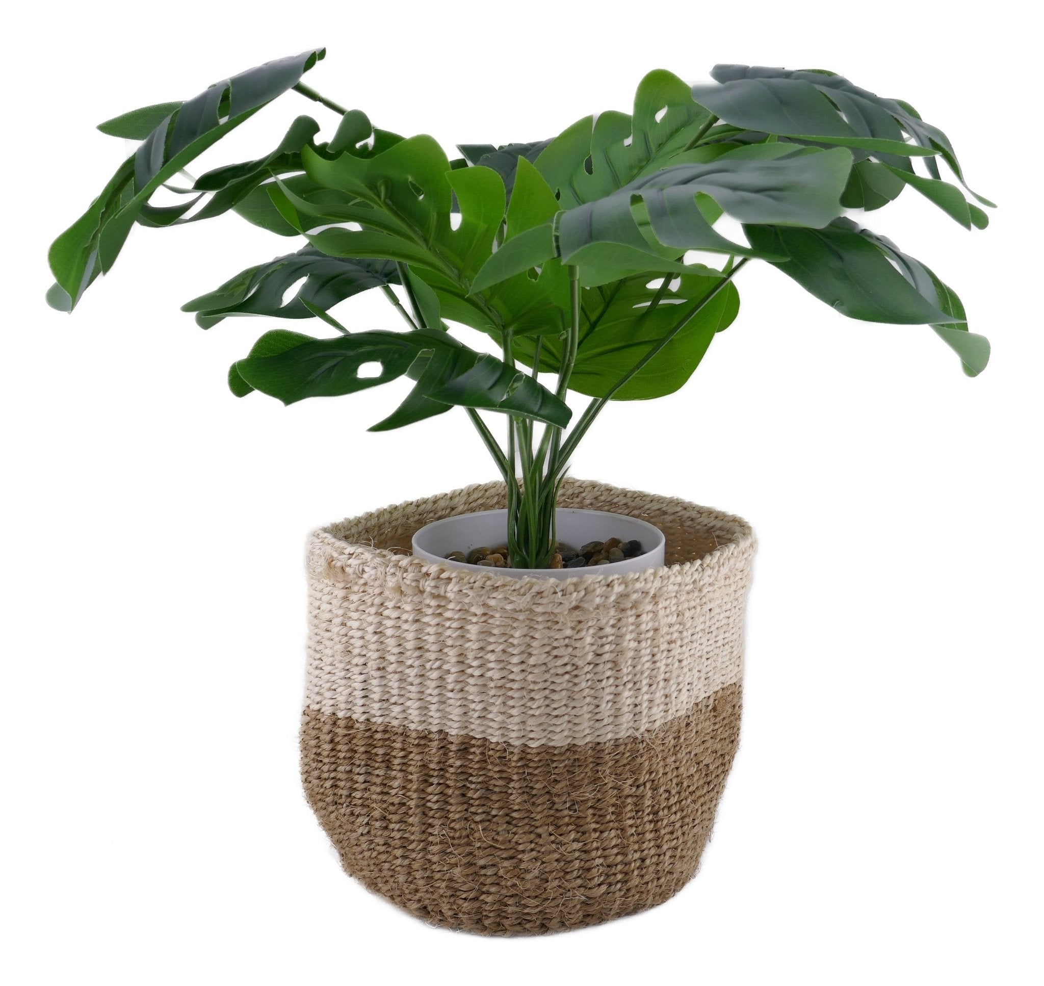 African Plant / Storage Basket / Kiondo Woven Sisal Planter / 23 cm / 9 inch wide / Naturals and browns - FriendlyTradingCo