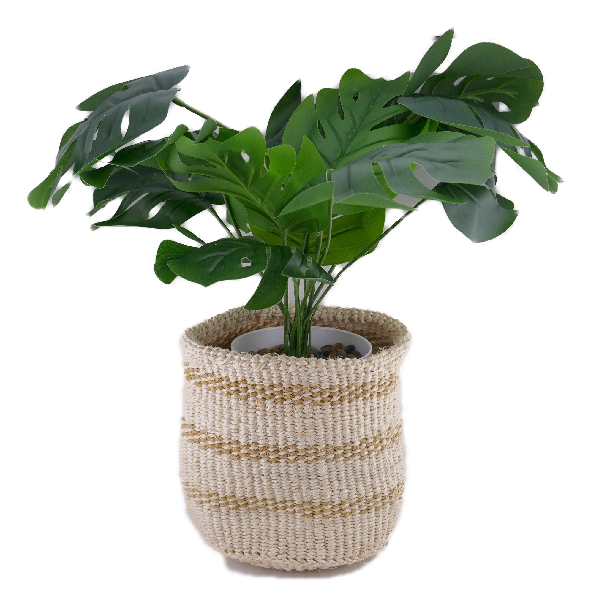 African Plant / Storage Basket / Kiondo Woven Sisal Planter / 23 cm / 9 inch wide / Naturals and browns - FriendlyTradingCo