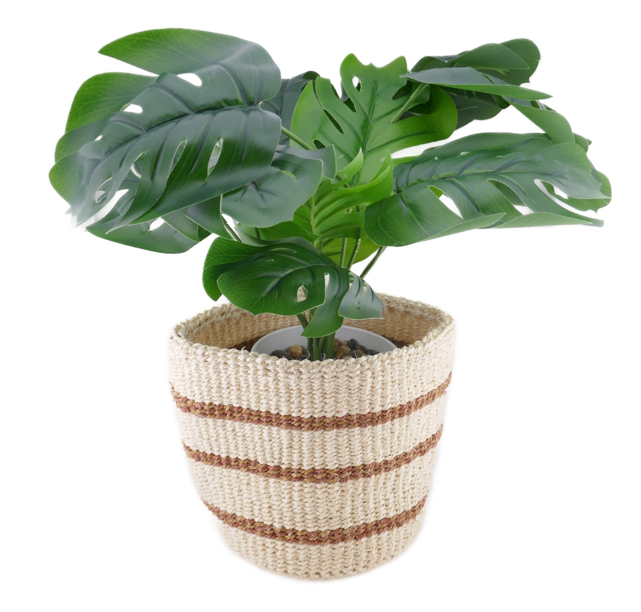 African Plant / Storage Basket / Kiondo Woven Sisal Planter / 23 cm / 9 inch wide / Naturals and browns - FriendlyTradingCo