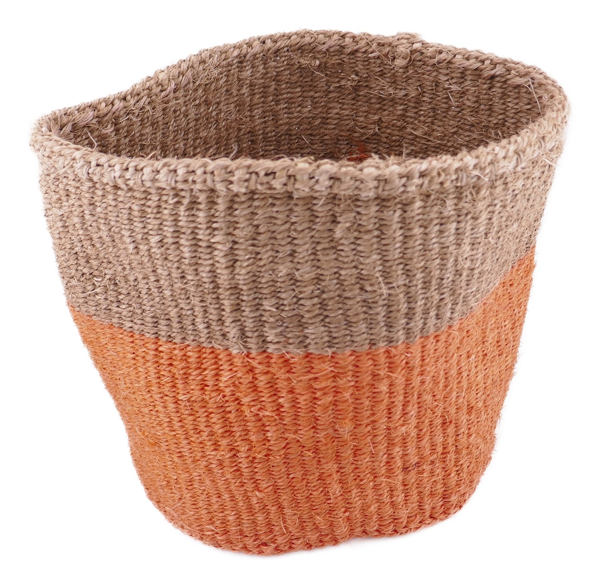 African Plant / Storage Basket / Kiondo Woven Sisal Planter / 23 cm / 9 inch wide / Orange & naturals - FriendlyTradingCo