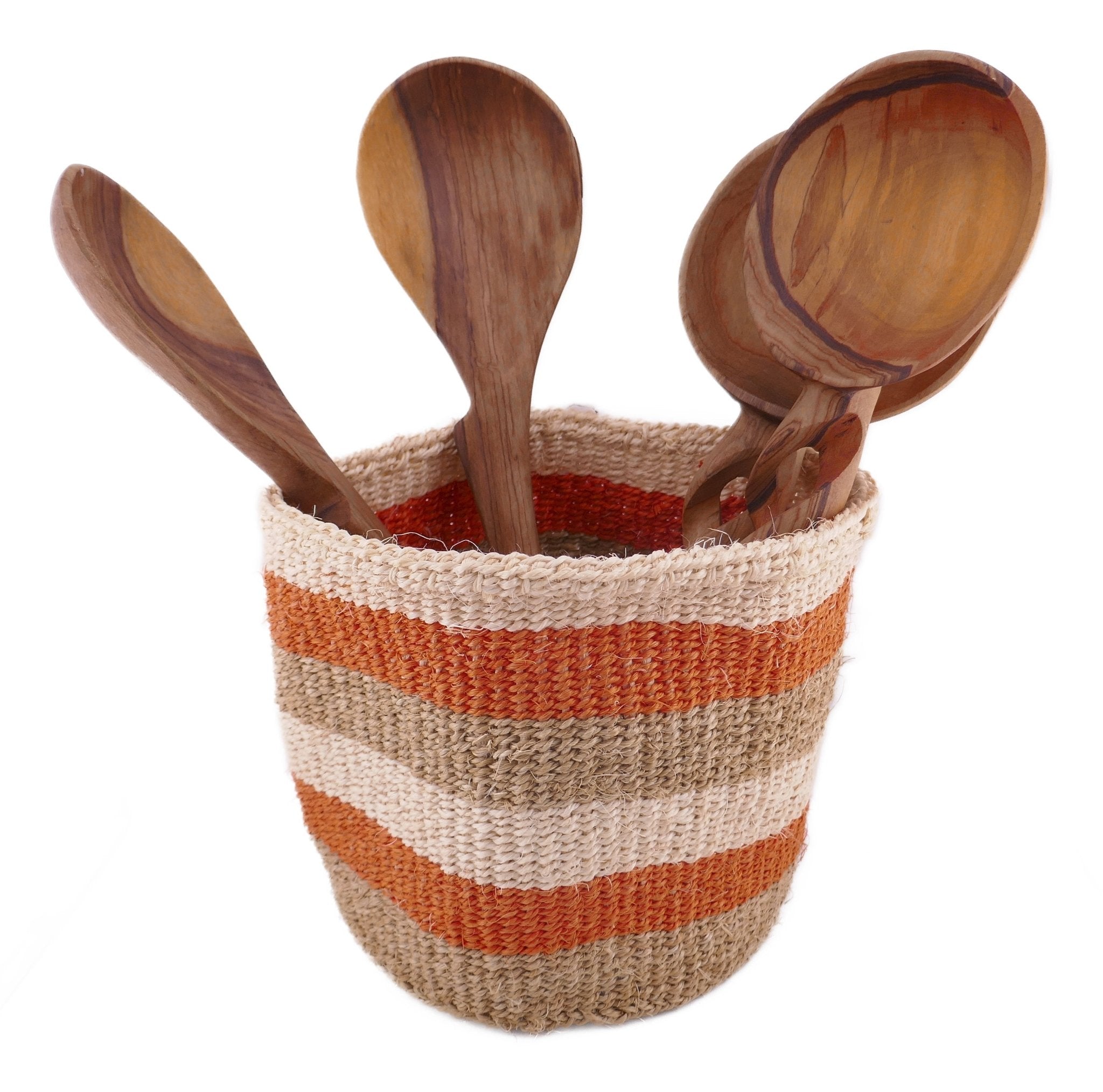 African Plant / Storage Basket / Kiondo Woven Sisal Planter / 23 cm / 9 inch wide / Orange & naturals - FriendlyTradingCo