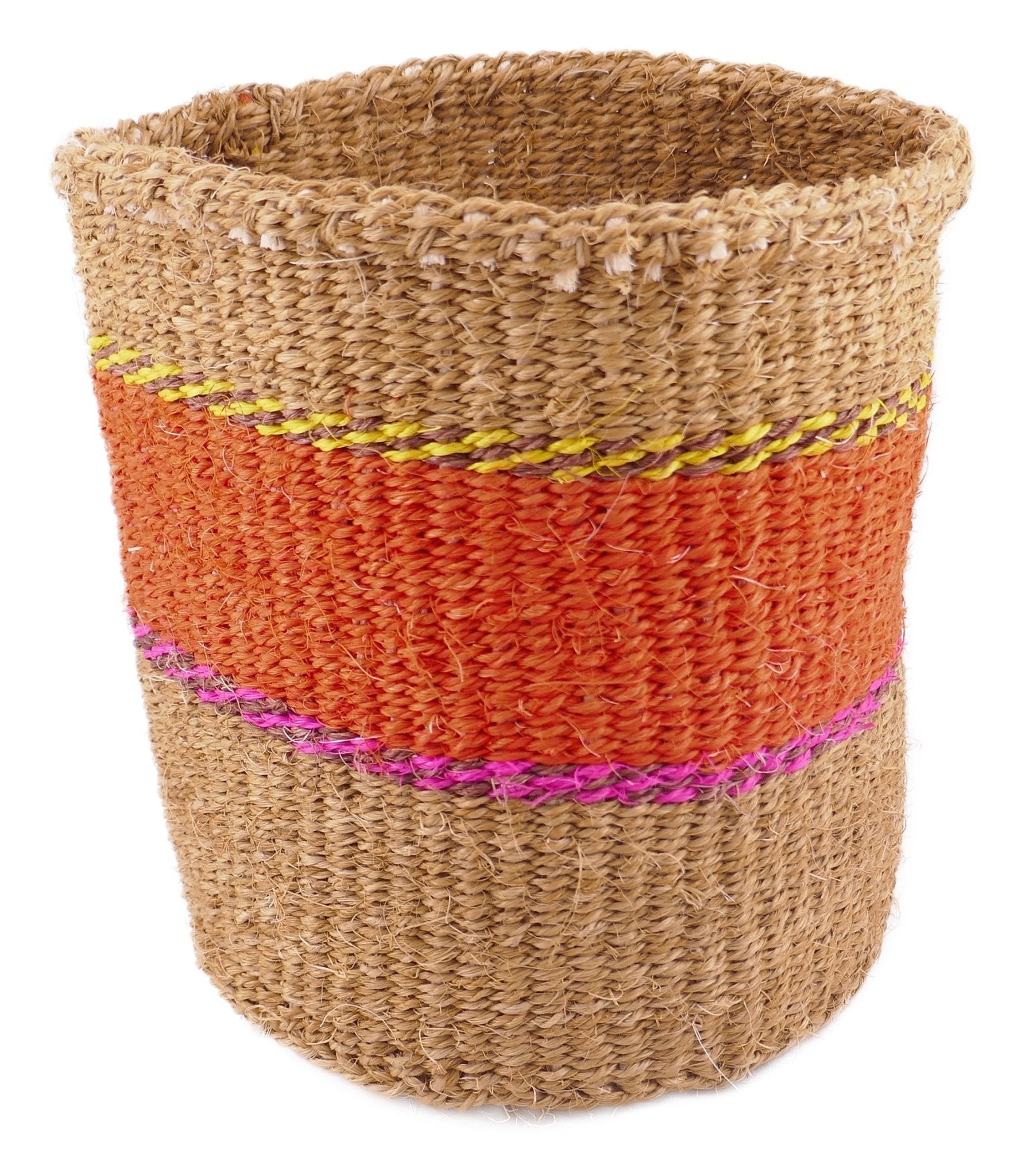 African Plant / Storage Basket / Kiondo Woven Sisal Planter / 23 cm / 9 inch wide / Orange & naturals - FriendlyTradingCo