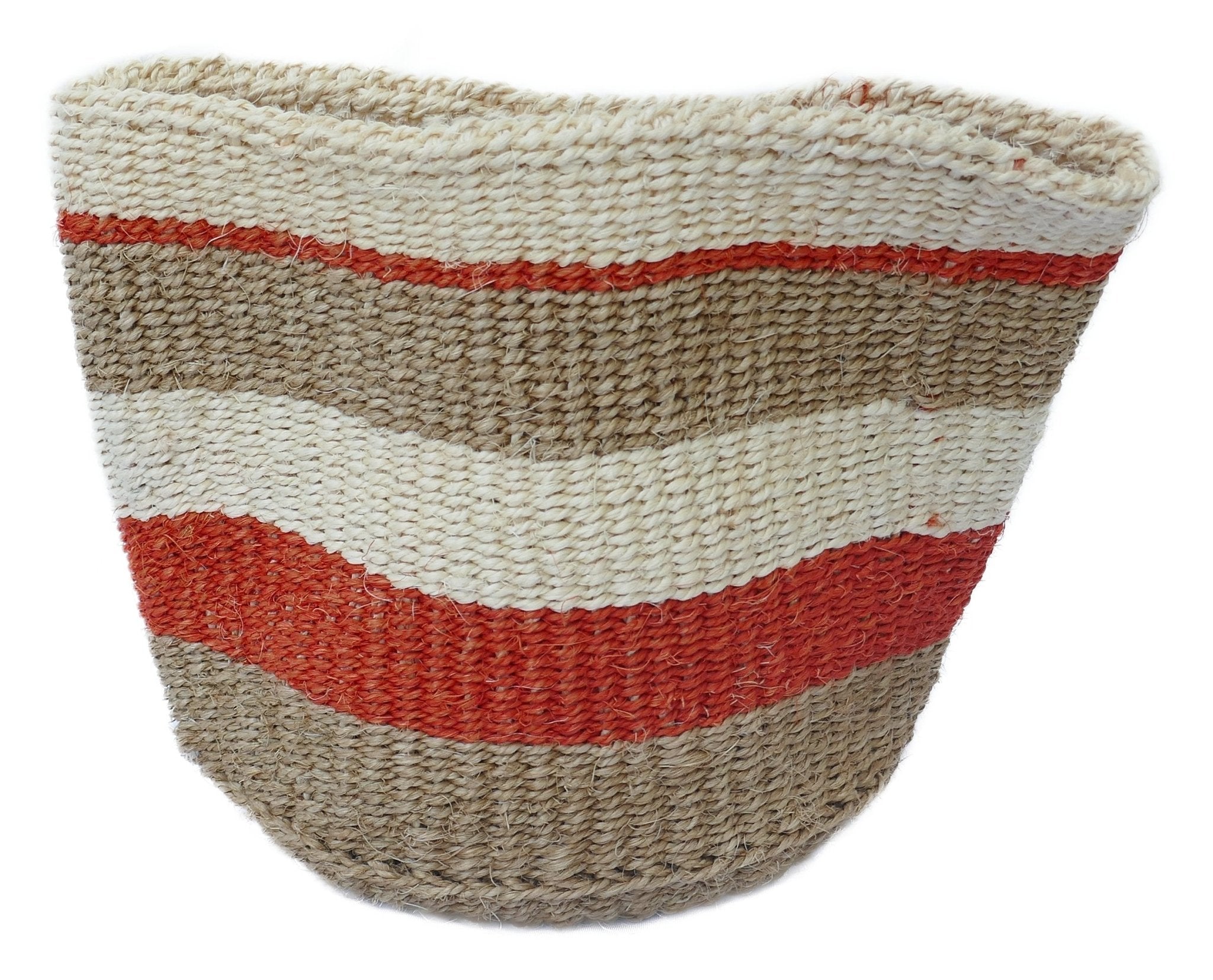 African Plant / Storage Basket / Kiondo Woven Sisal Planter / 23 cm / 9 inch wide / Orange & naturals - FriendlyTradingCo