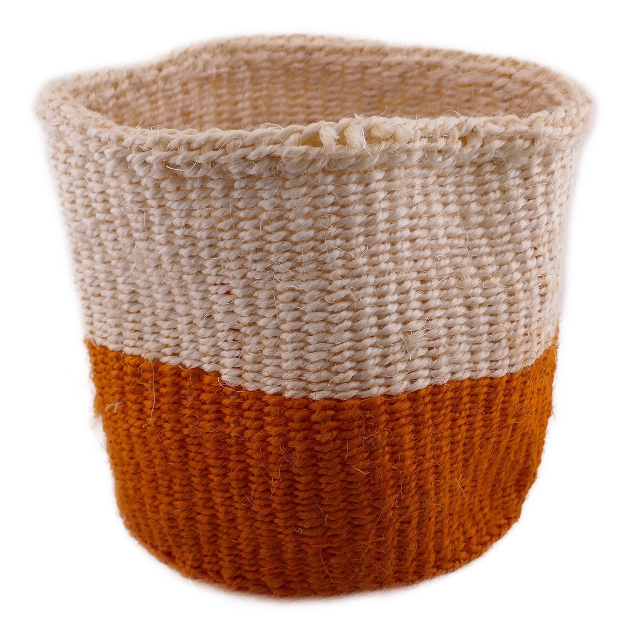 African Plant / Storage Basket / Kiondo Woven Sisal Planter / 23 cm / 9 inch wide / Orange & naturals - FriendlyTradingCo