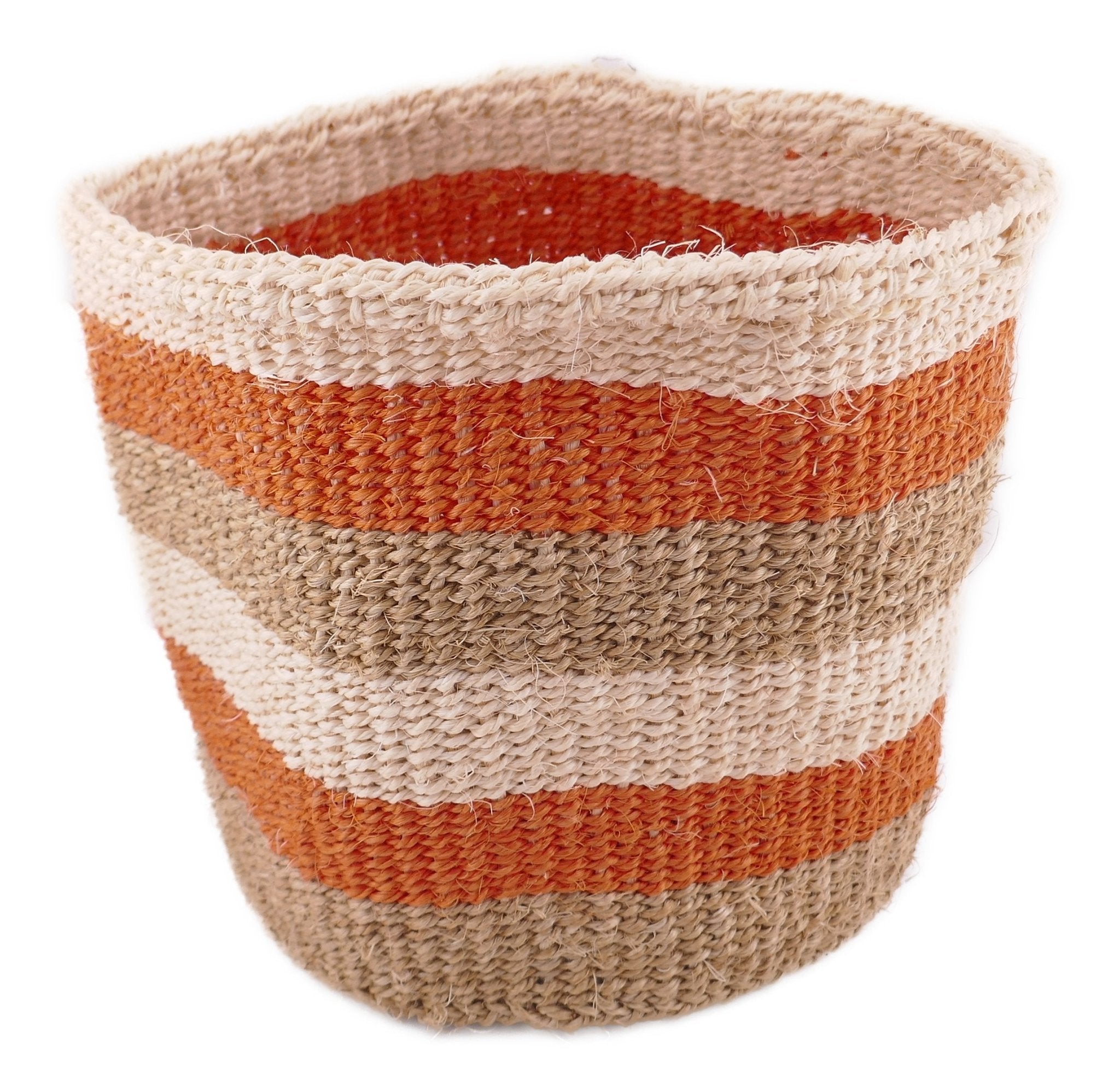 African Plant / Storage Basket / Kiondo Woven Sisal Planter / 23 cm / 9 inch wide / Orange & naturals - FriendlyTradingCo