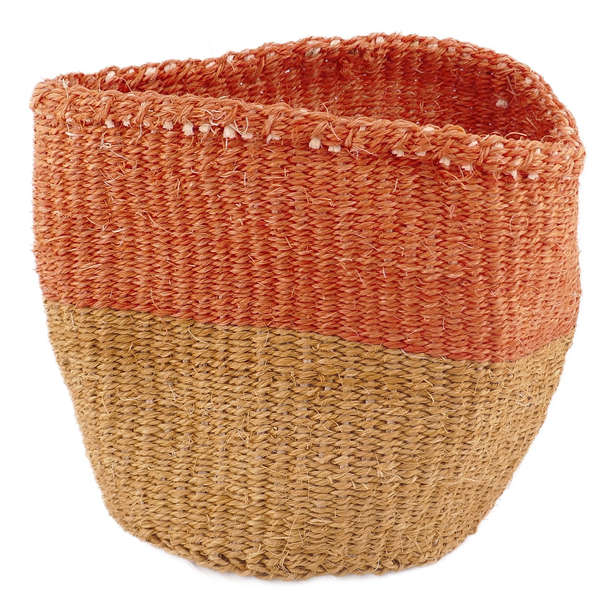 African Plant / Storage Basket / Kiondo Woven Sisal Planter / 23 cm / 9 inch wide / Orange & naturals - FriendlyTradingCo