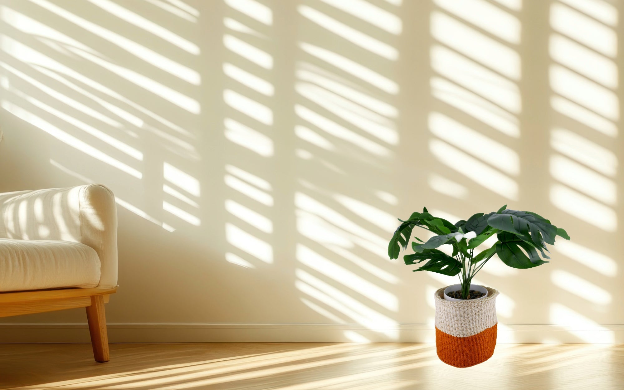 African Plant / Storage Basket / Kiondo Woven Sisal Planter / 23 cm / 9 inch wide / Orange & naturals - FriendlyTradingCo