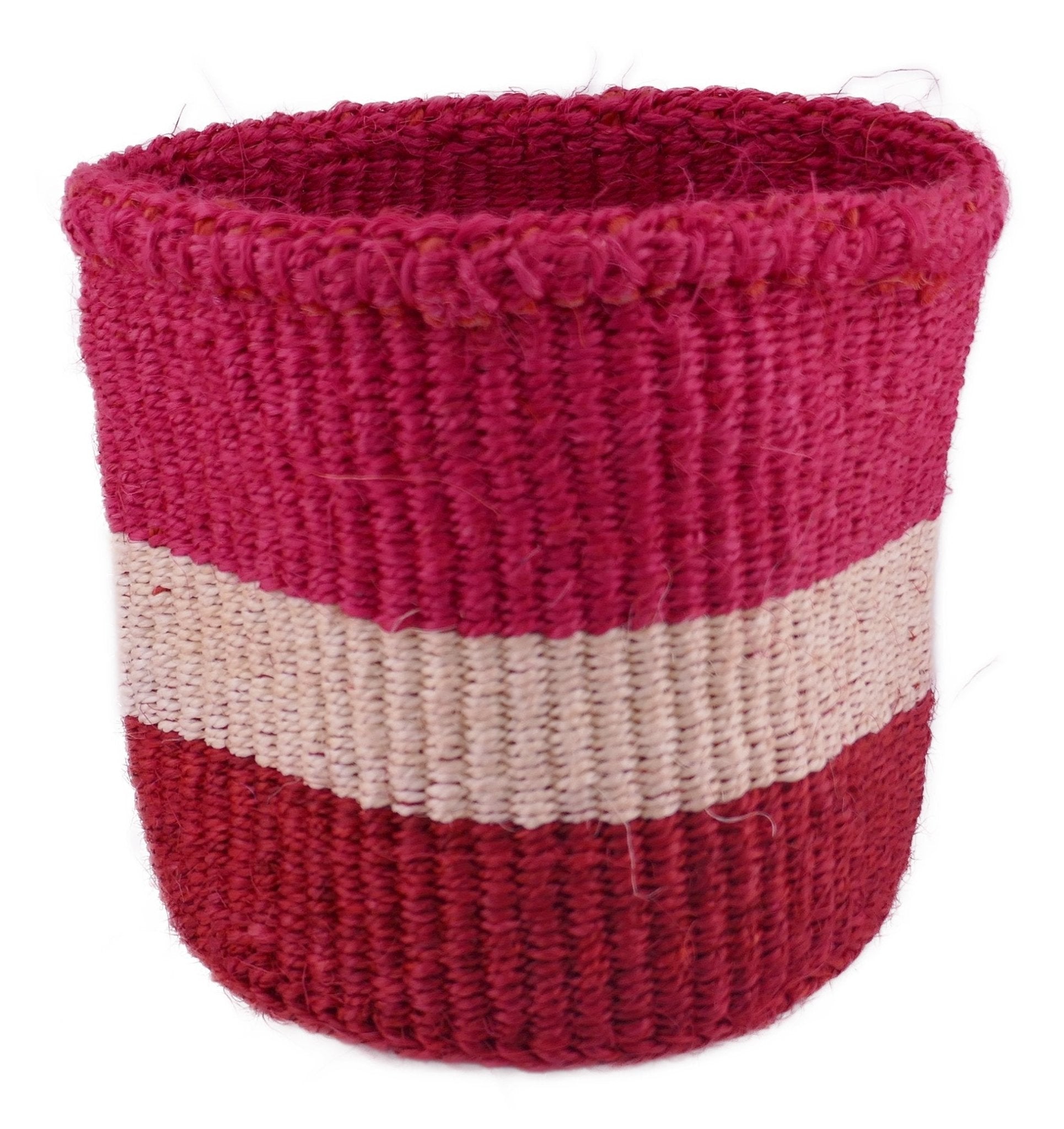 African Plant / Storage Basket / Kiondo Woven Sisal Planter / 23 cm / 9 inch wide / Pinks and reds - FriendlyTradingCo