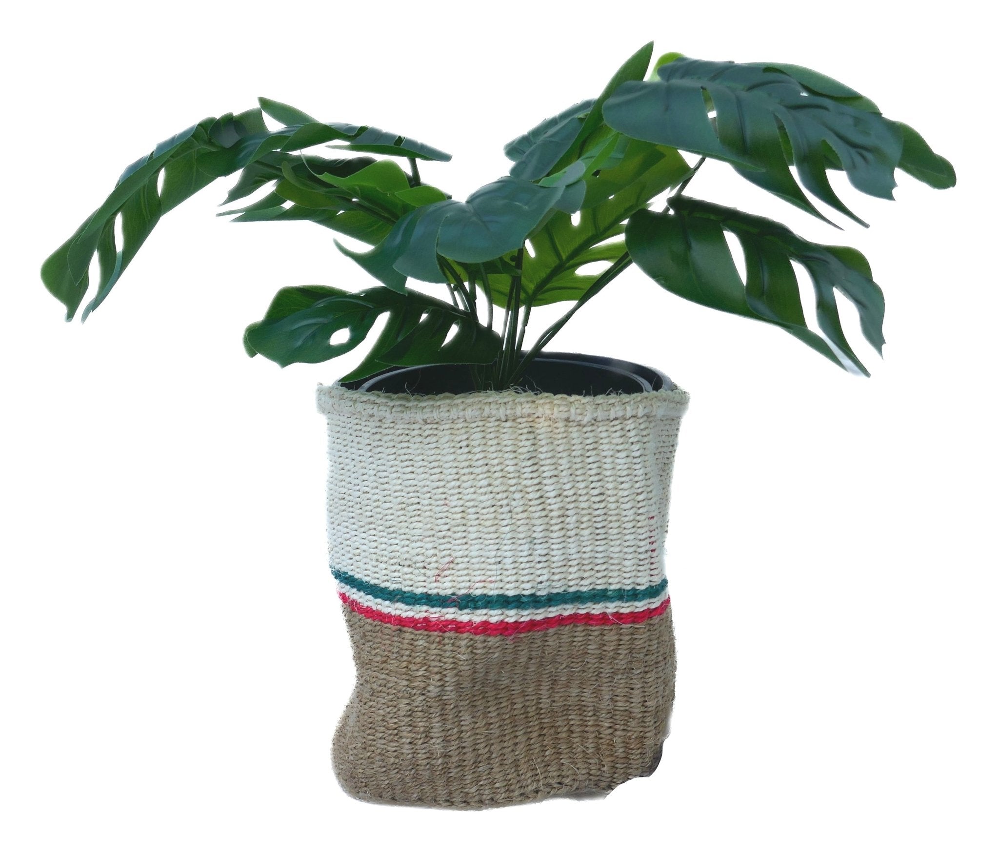 African Plant / Storage Basket / Kiondo Woven Sisal Planter / 23 cm / 9 inch wide / Pinks and reds - FriendlyTradingCo