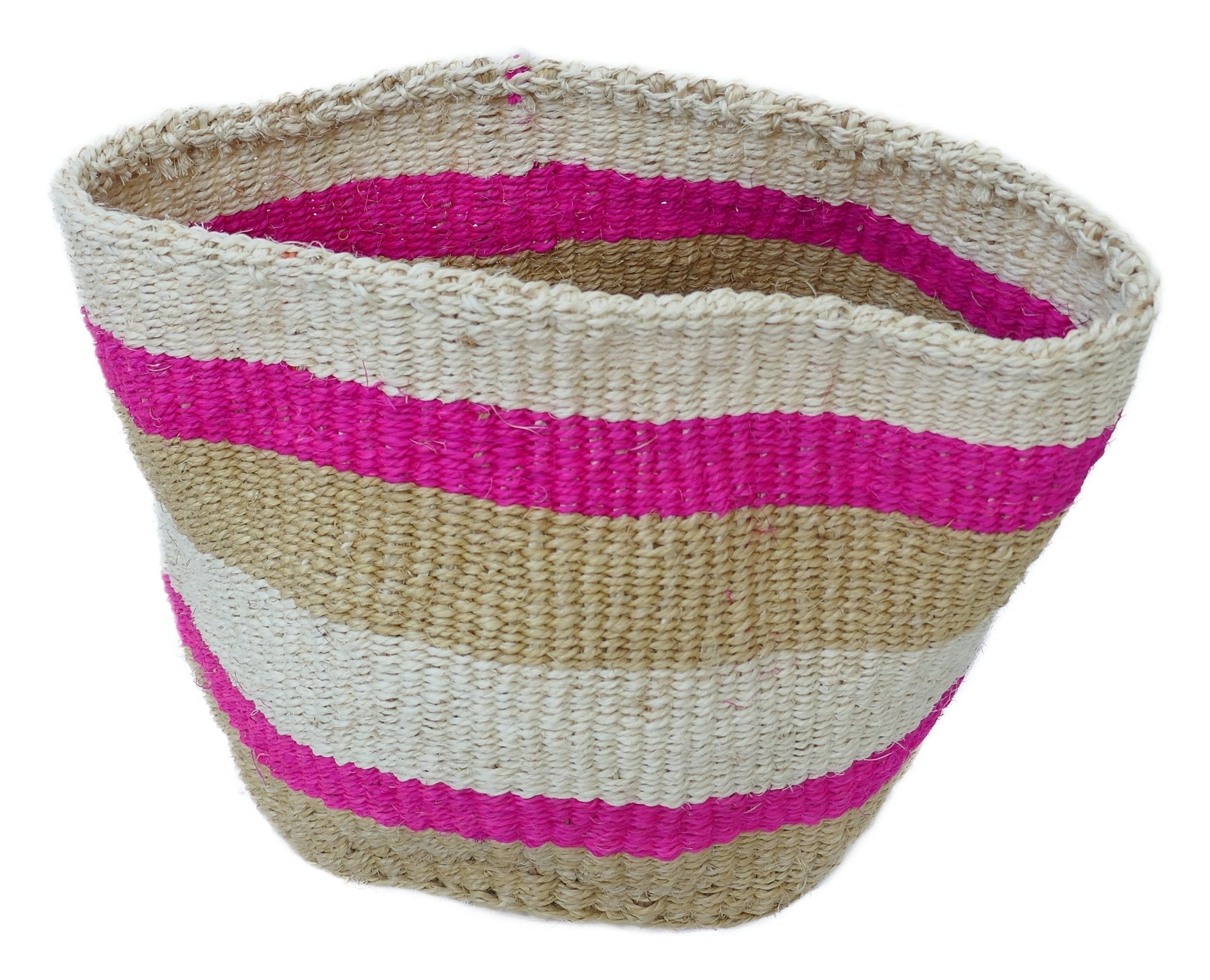 African Plant / Storage Basket / Kiondo Woven Sisal Planter / 23 cm / 9 inch wide / Pinks and reds - FriendlyTradingCo
