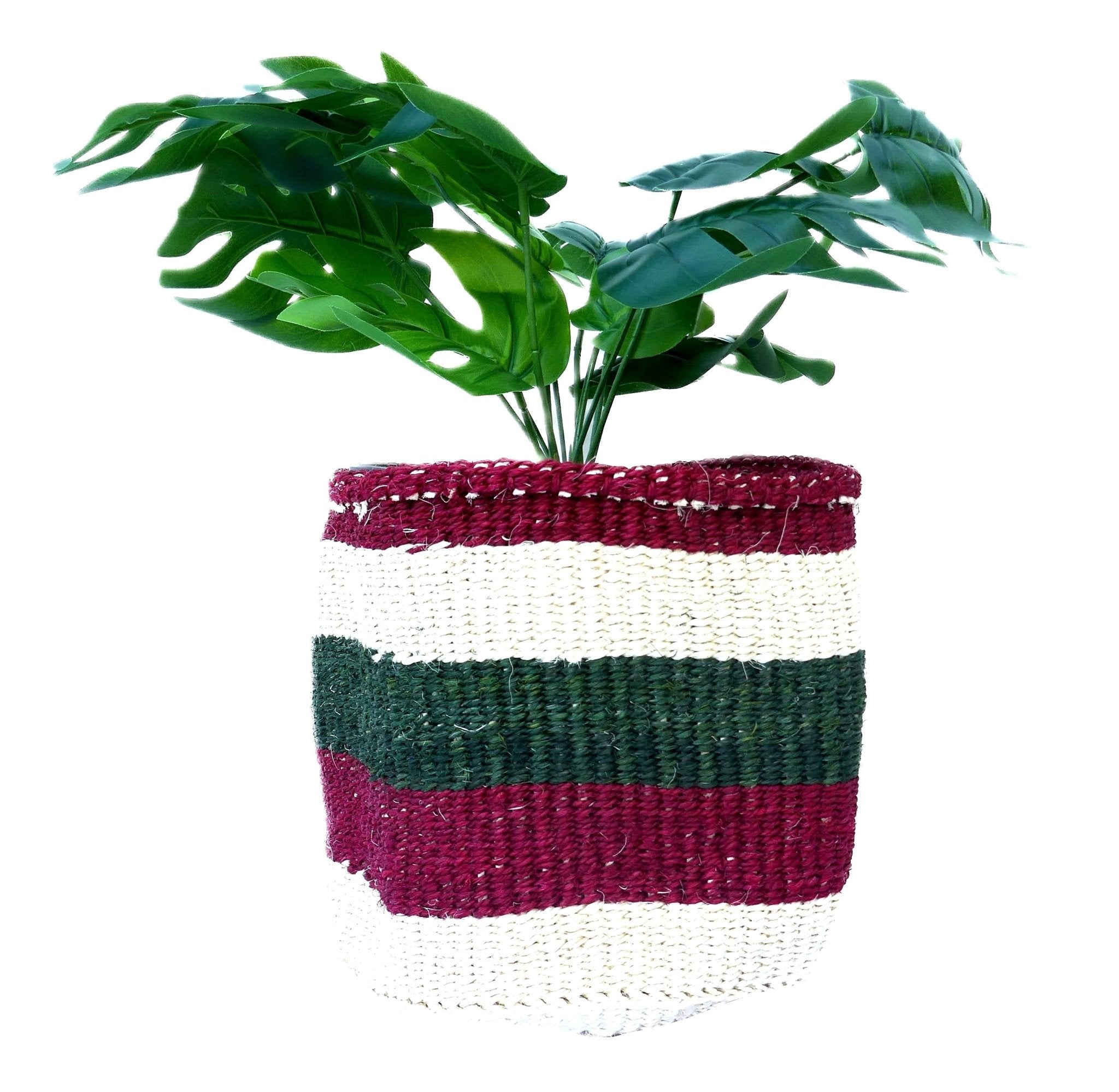 African Plant / Storage Basket / Kiondo Woven Sisal Planter / 23 cm / 9 inch wide / Pinks and reds - FriendlyTradingCo