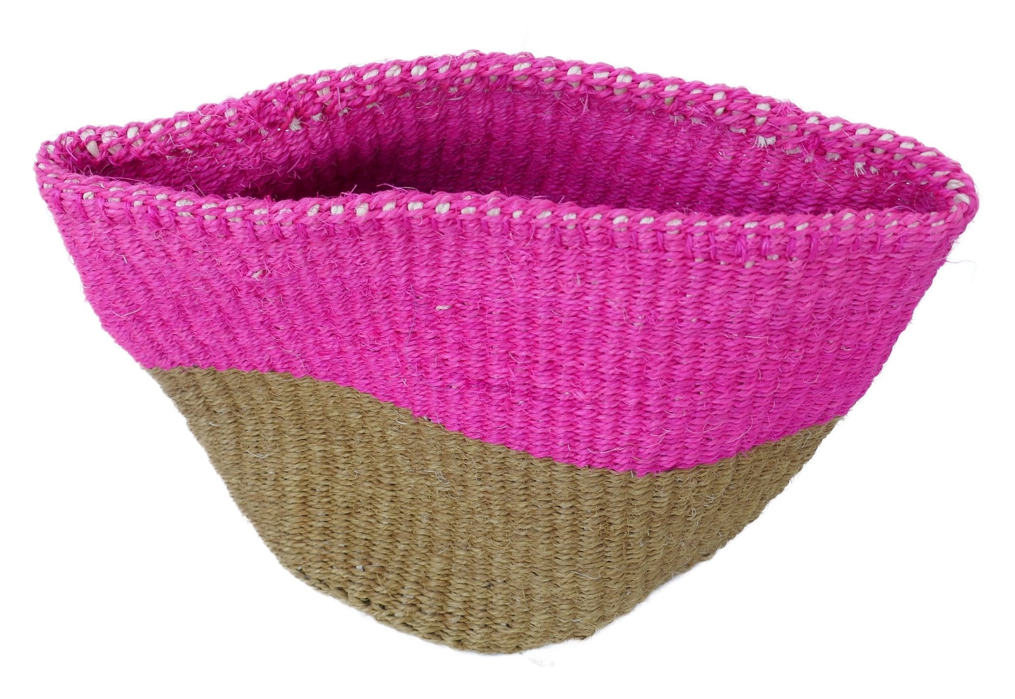 African Plant / Storage Basket / Kiondo Woven Sisal Planter / 23 cm / 9 inch wide / Pinks and reds - FriendlyTradingCo