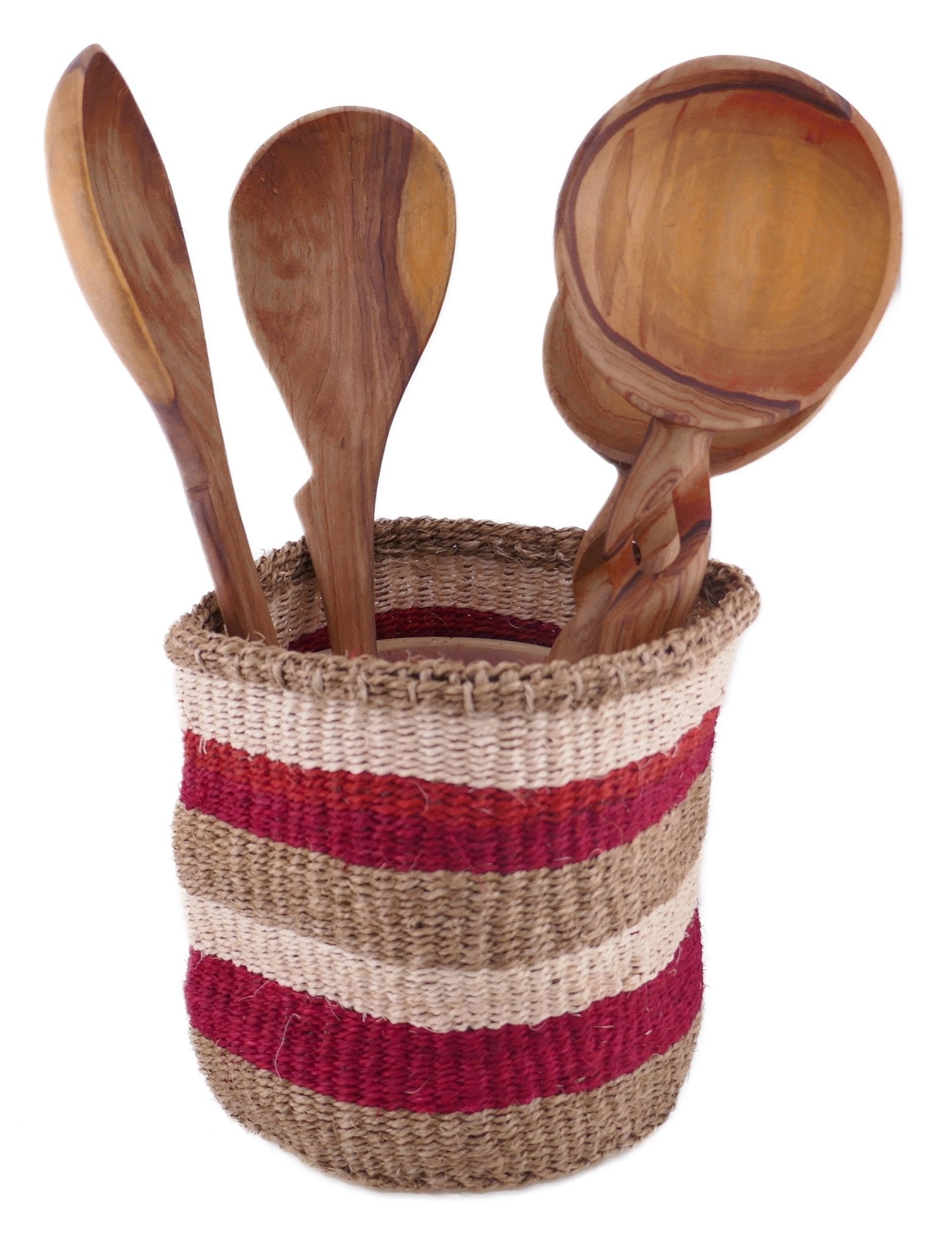 African Plant / Storage Basket / Kiondo Woven Sisal Planter / 23 cm / 9 inch wide / Pinks and reds - FriendlyTradingCo