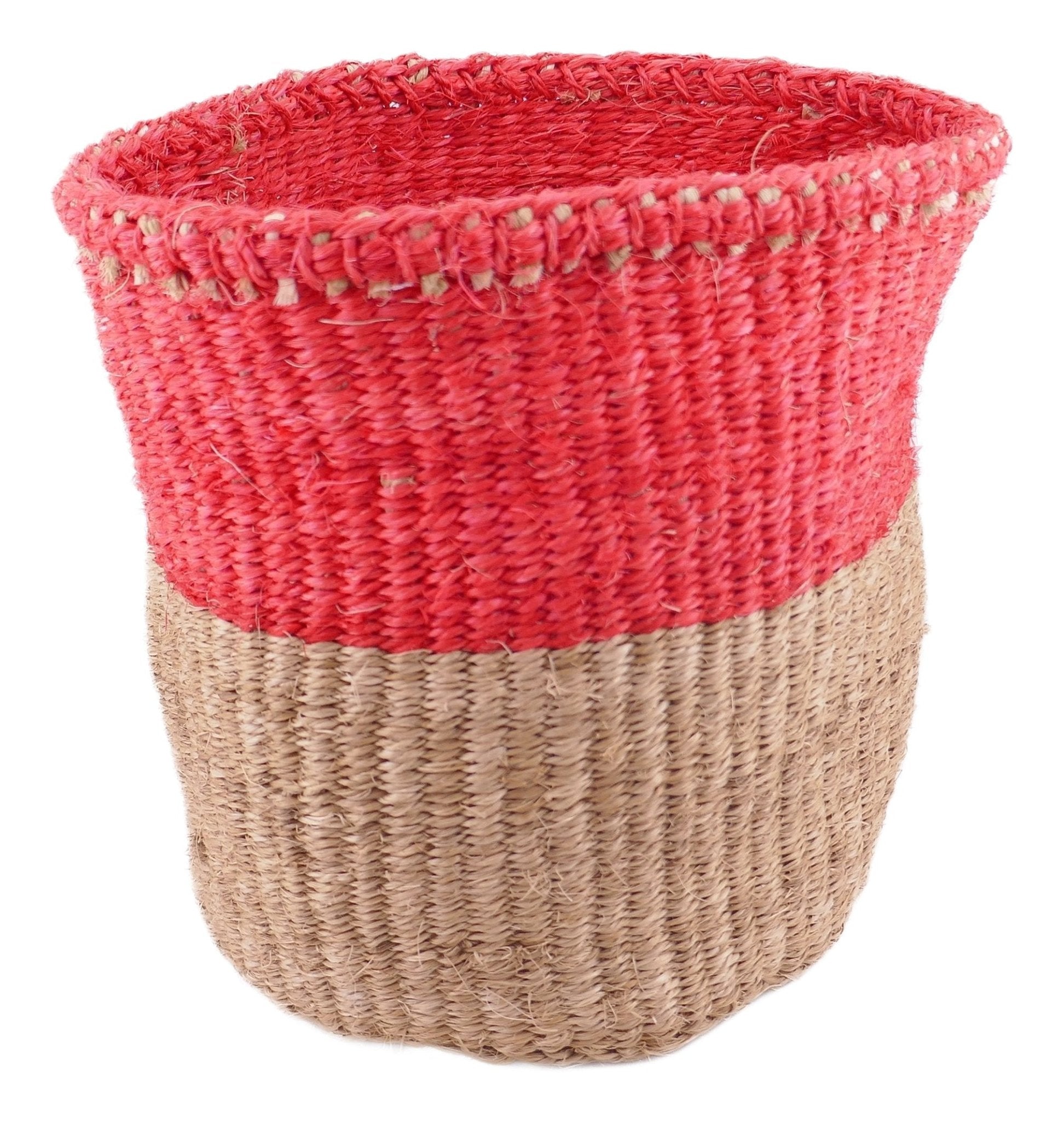 African Plant / Storage Basket / Kiondo Woven Sisal Planter / 23 cm / 9 inch wide / Pinks and reds - FriendlyTradingCo