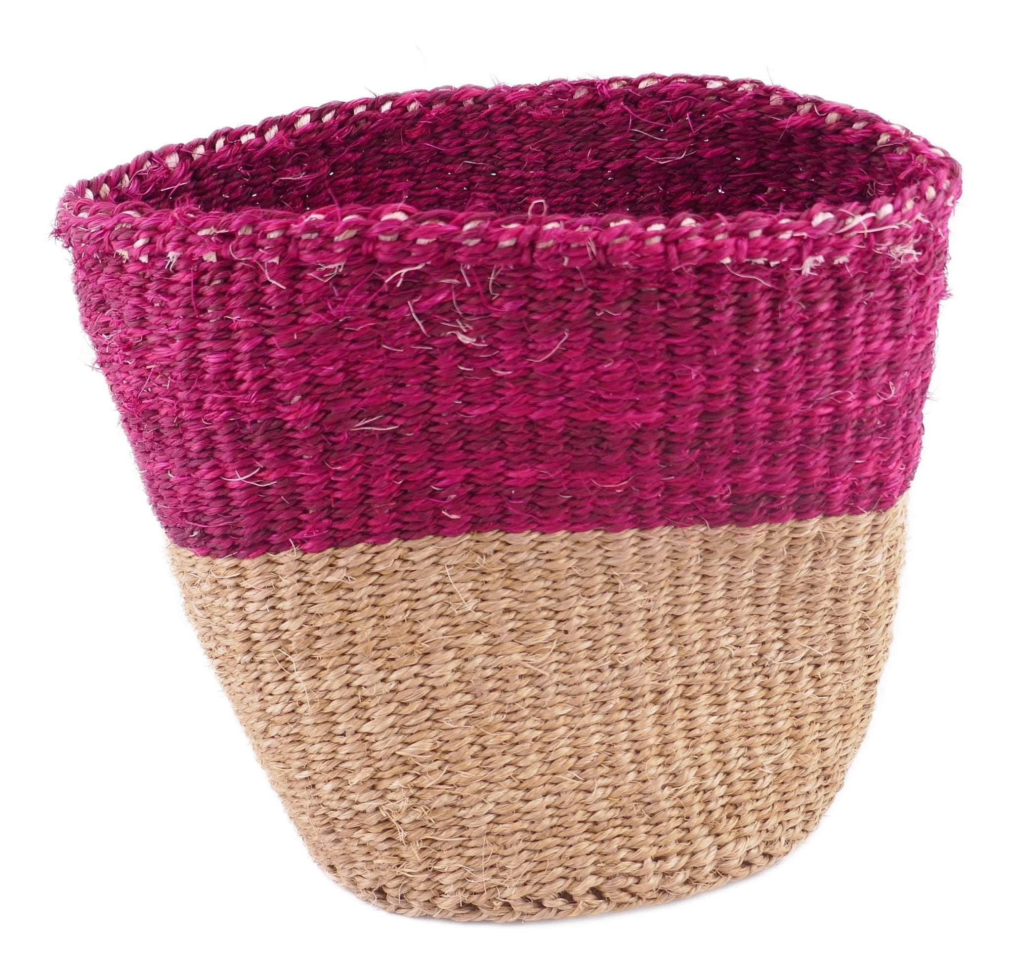 African Plant / Storage Basket / Kiondo Woven Sisal Planter / 23 cm / 9 inch wide / Purple naturals - FriendlyTradingCo