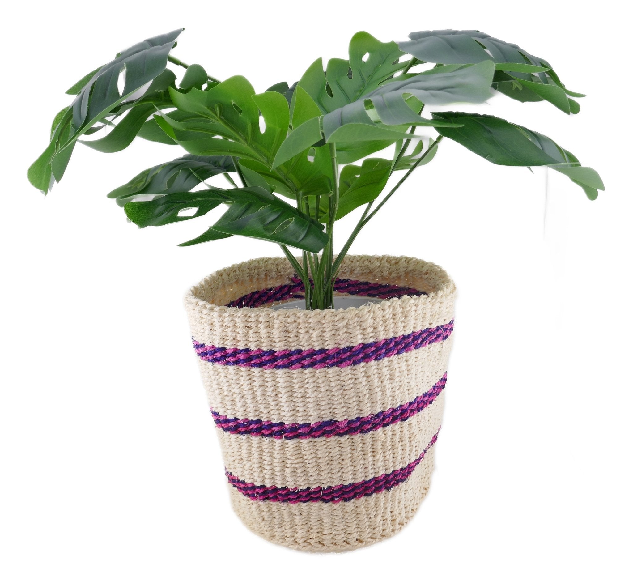 African Plant / Storage Basket / Kiondo Woven Sisal Planter / 23 cm / 9 inch wide / Purple naturals - FriendlyTradingCo