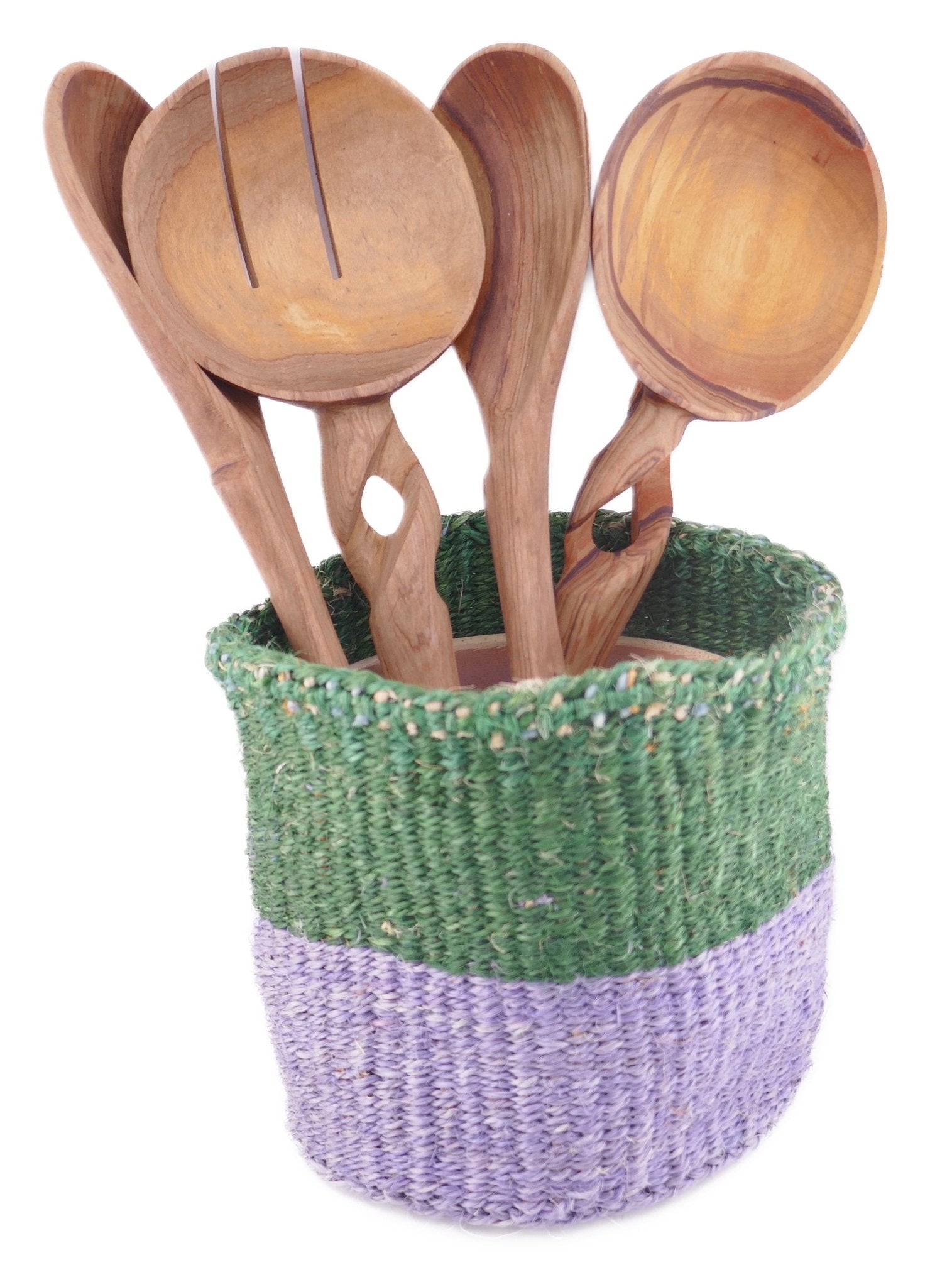 African Plant / Storage Basket / Kiondo Woven Sisal Planter / 23 cm / 9 inch wide / Purple naturals - FriendlyTradingCo