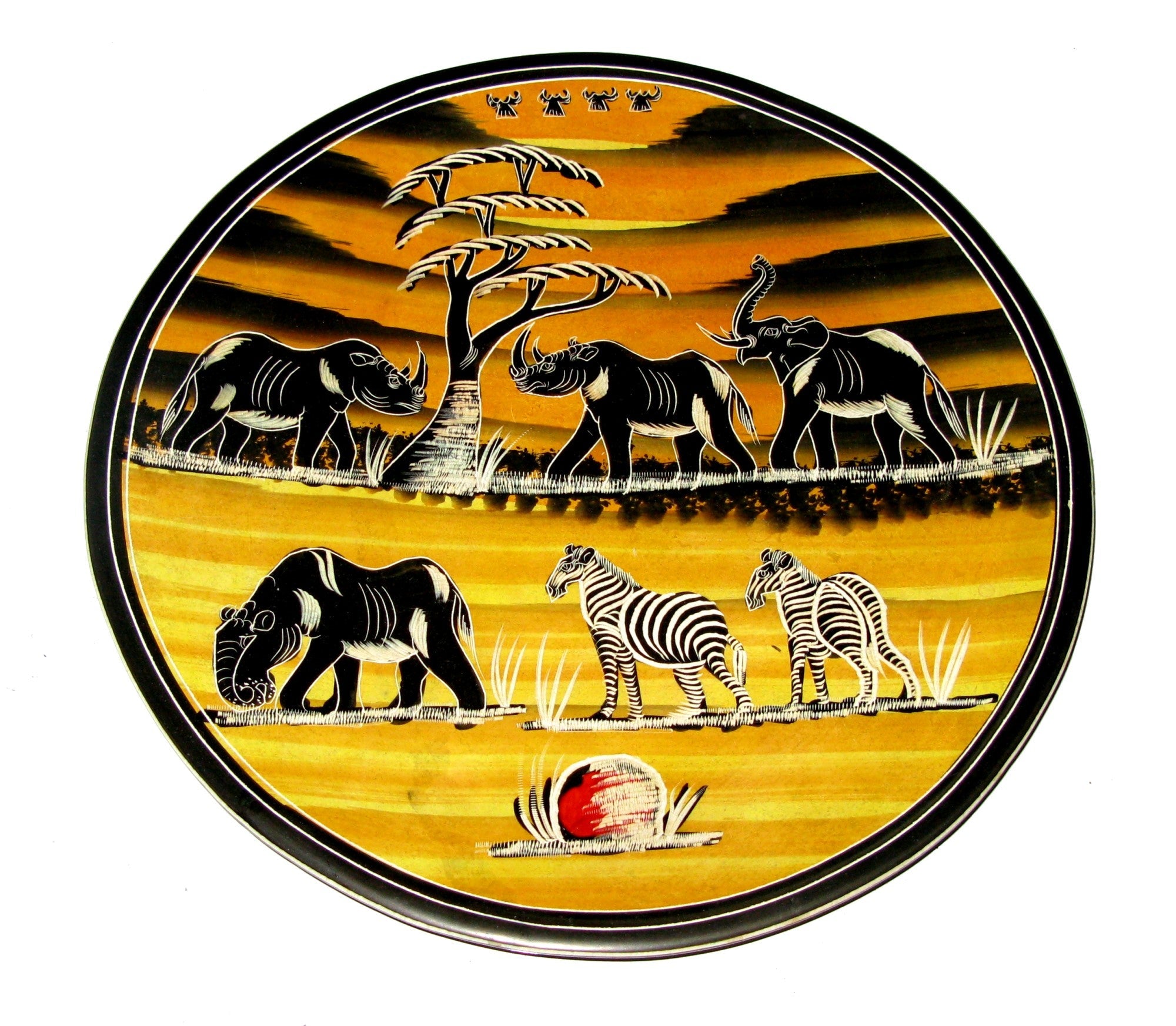 African Plata Wildlife Sunset // Stone Round Plate // Collectible Fruit Display 10inch / 25 cm // with Storycard - FriendlyTradingCo