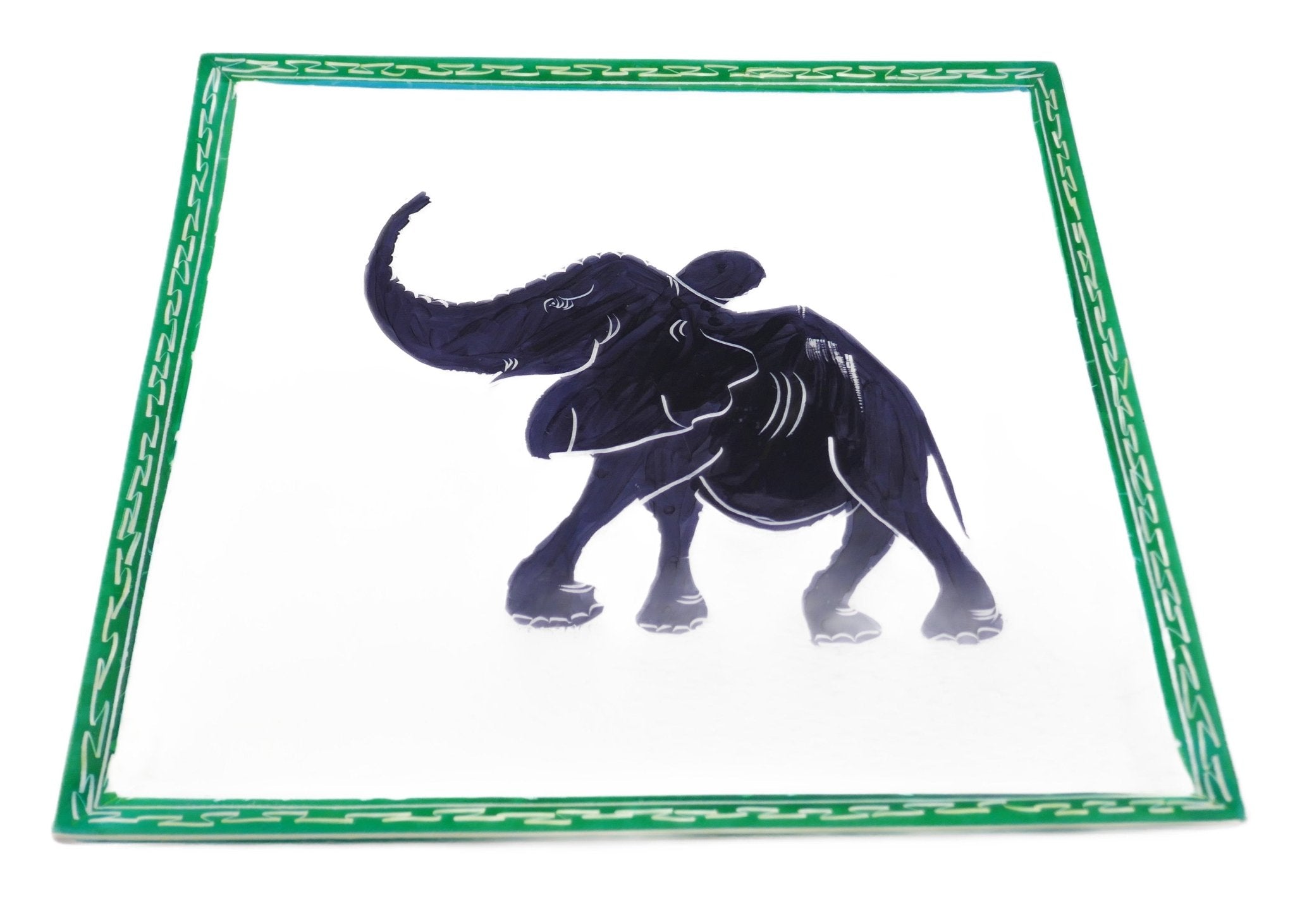 African Square Decorative Tray Server Fruit Bowl // Soapstone 10 inch 25cm // wildlife designs + storycard - FriendlyTradingCo