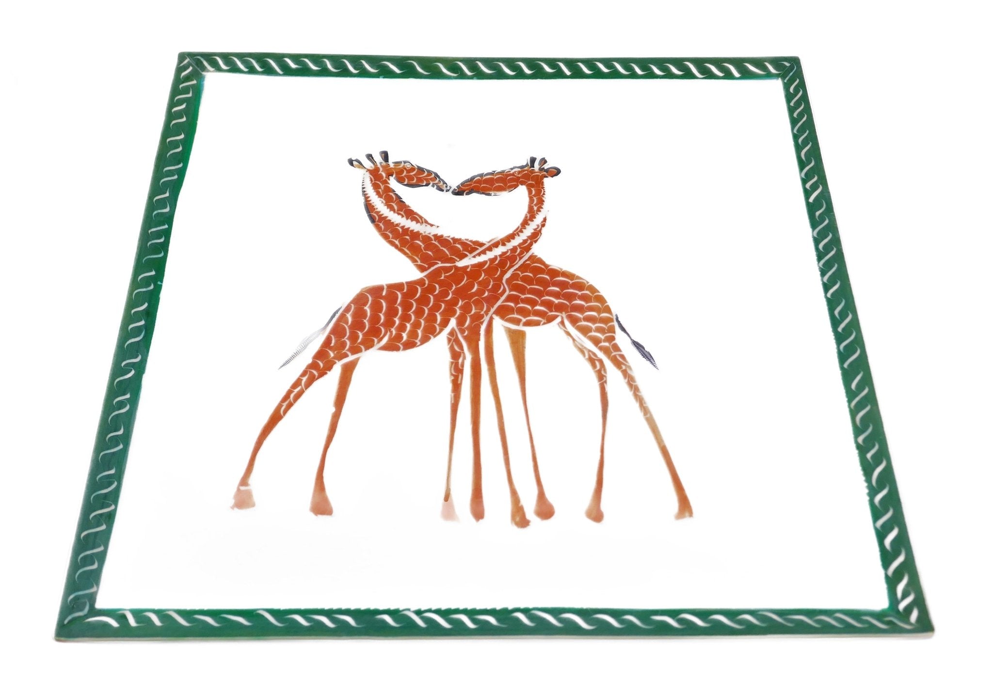 African Square Decorative Tray Server Fruit Bowl // Soapstone 10 inch 25cm // wildlife designs + storycard - FriendlyTradingCo