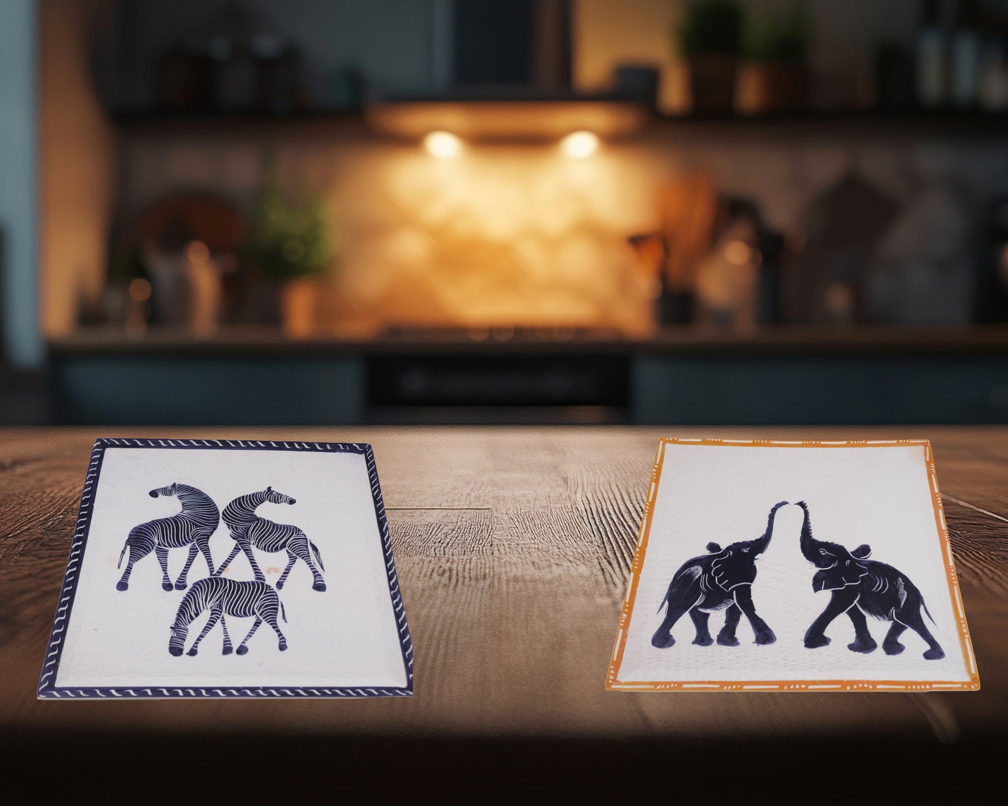 African Square Decorative Tray Server Fruit Bowl // Soapstone 10 inch 25cm // wildlife designs + storycard - FriendlyTradingCo