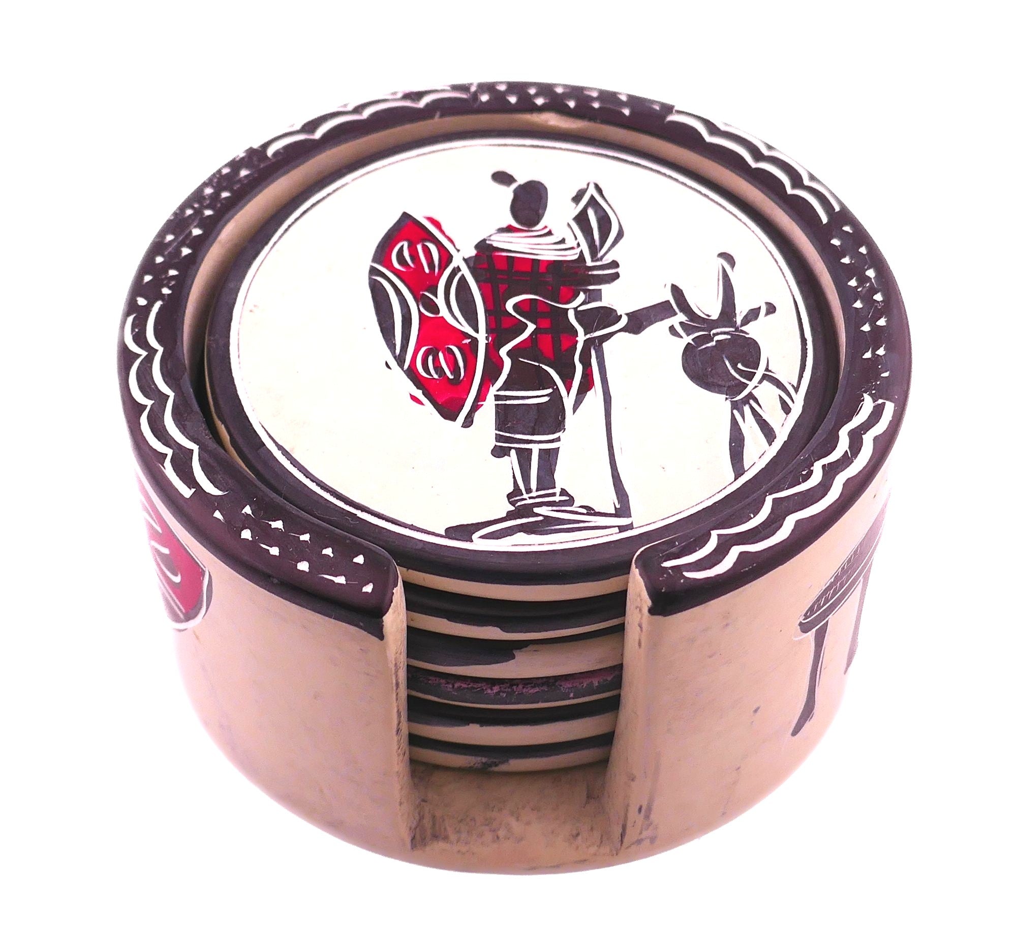 African Stone Coasters // Maasai Warrior Design // Hand Crafted serrated finish Set of 6 with Storycard - FriendlyTradingCo