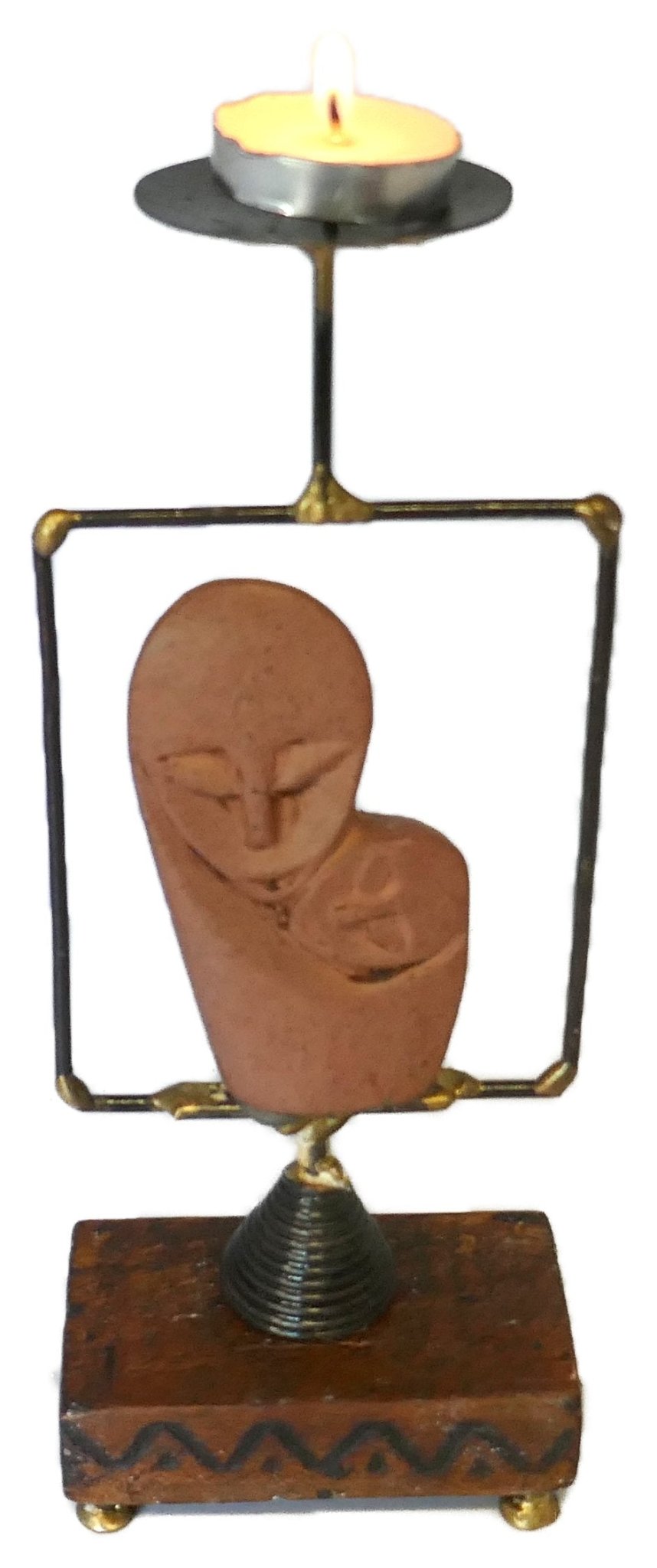 African Tea Light and Candle Holder // Mother & Child design // with Storycard - FriendlyTradingCo