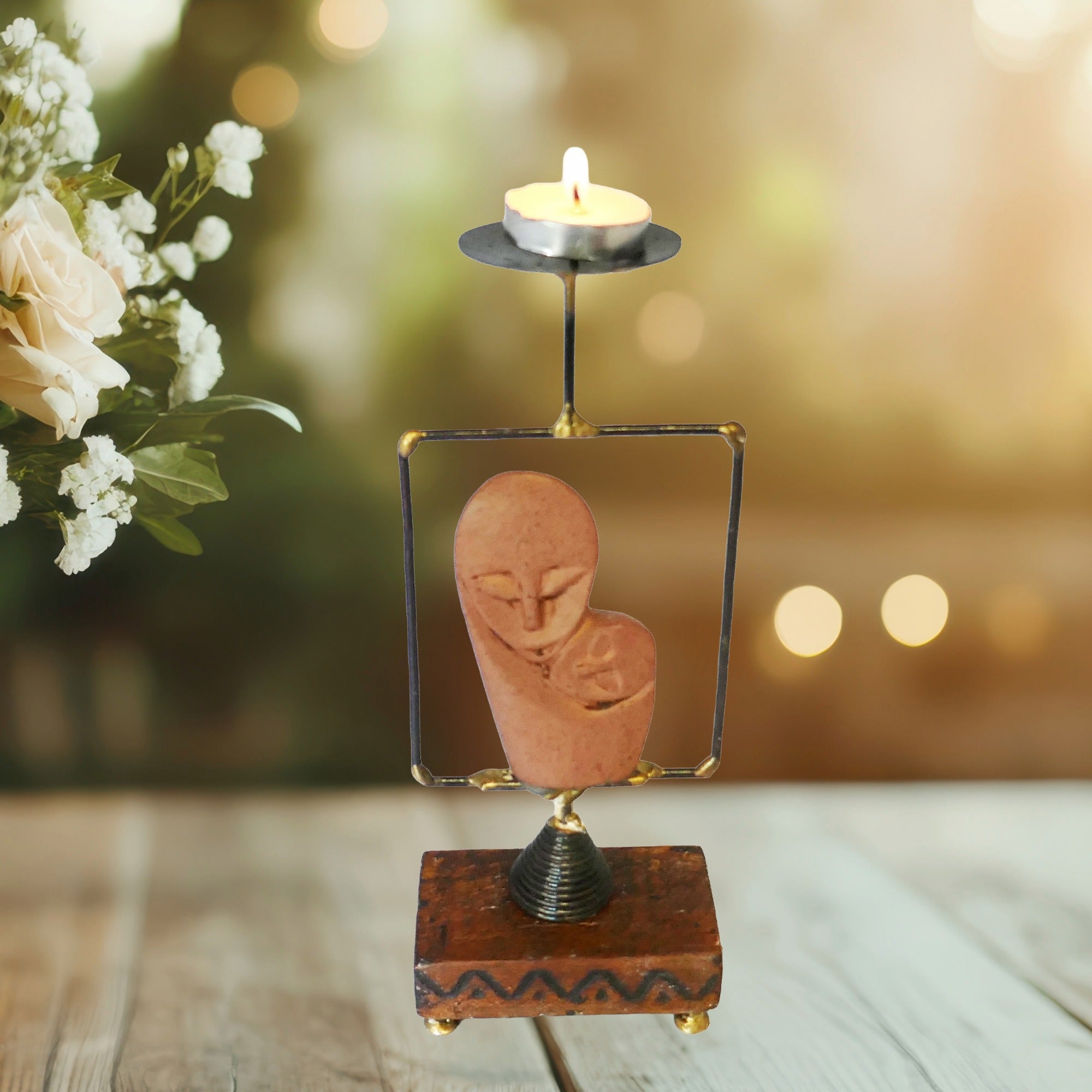 African Tea Light and Candle Holder // Mother & Child design // with Storycard - FriendlyTradingCo