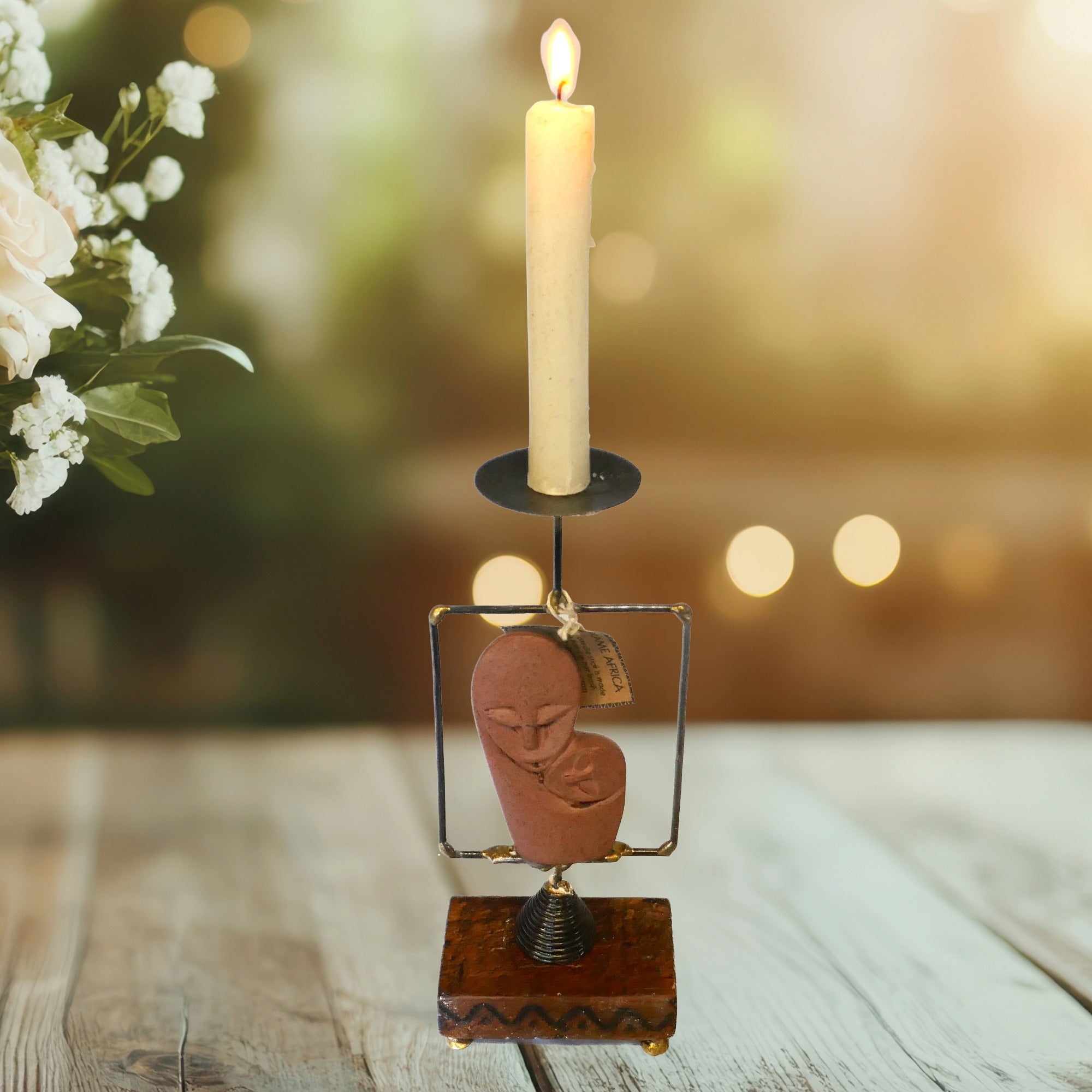 African Tea Light and Candle Holder // Mother & Child design // with Storycard - FriendlyTradingCo