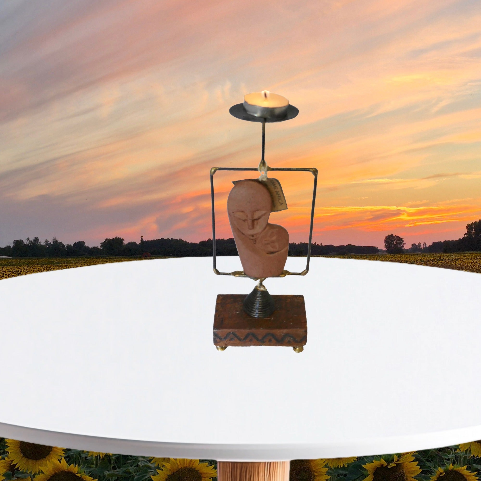 African Tea Light and Candle Holder // Mother & Child design // with Storycard - FriendlyTradingCo