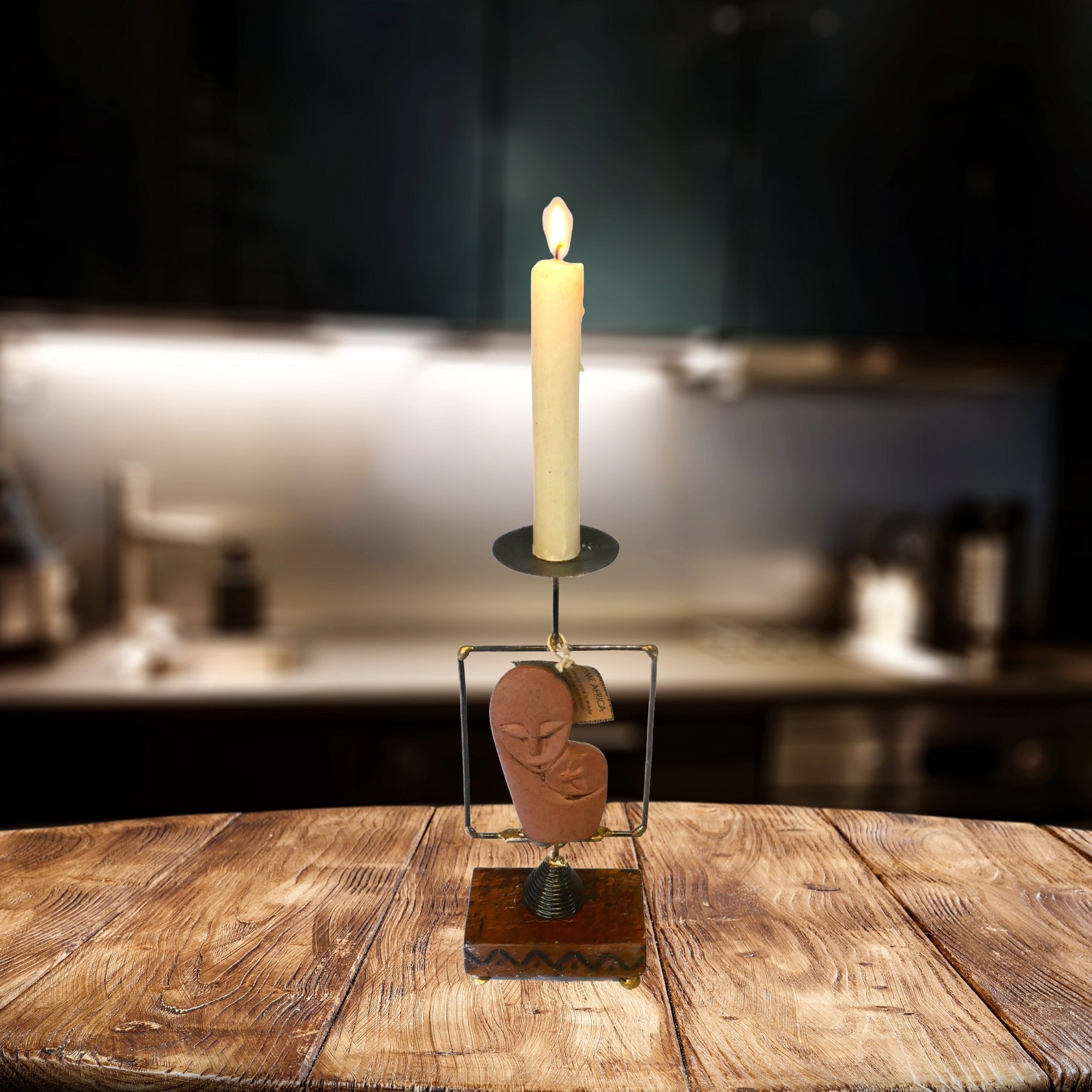 African Tea Light and Candle Holder // Mother & Child design // with Storycard - FriendlyTradingCo