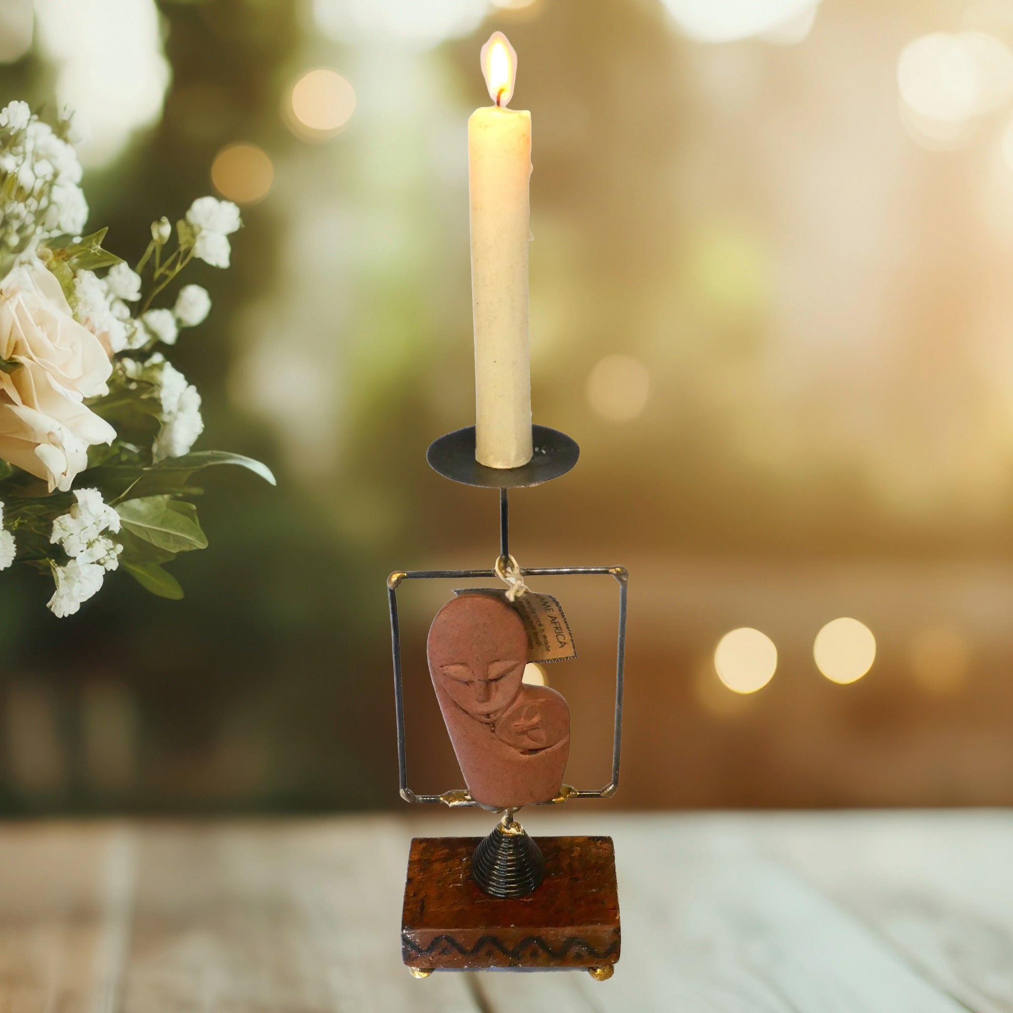 African Tea Light and Candle Holder // Mother & Child design // with Storycard - FriendlyTradingCo