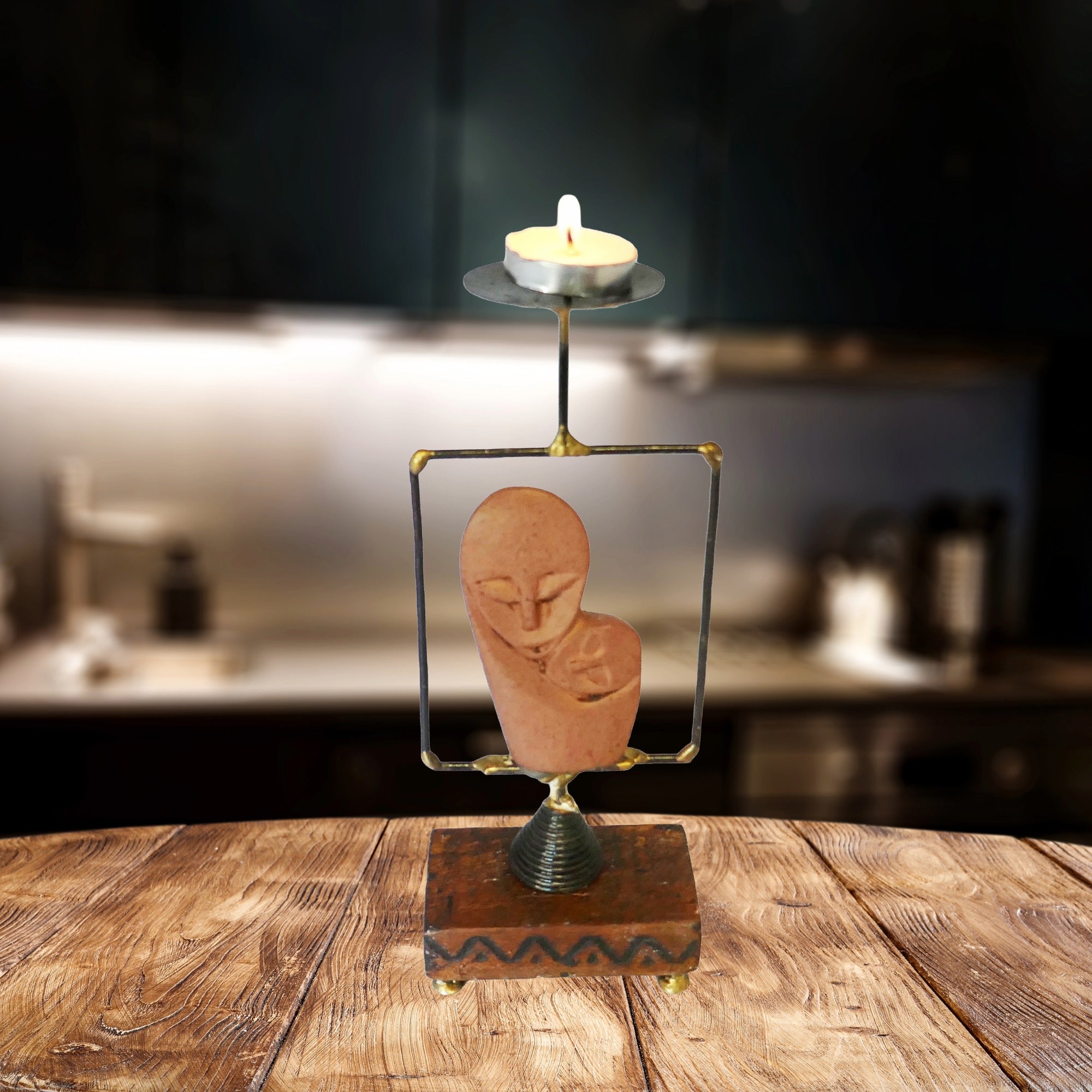 African Tea Light and Candle Holder // Mother & Child design // with Storycard - FriendlyTradingCo