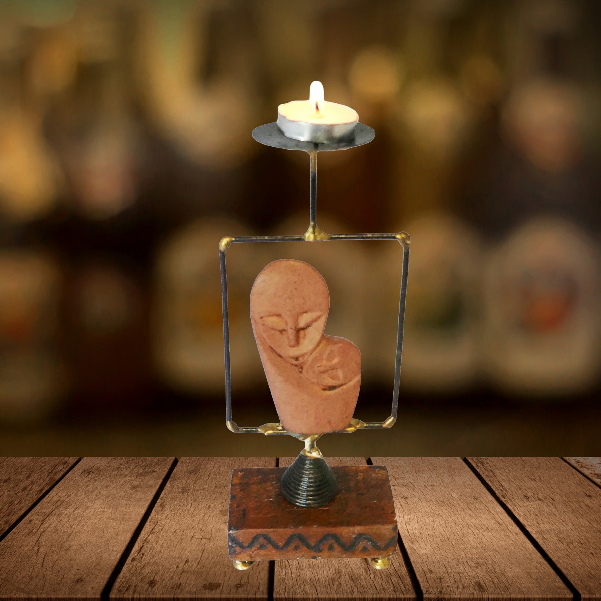 African Tea Light and Candle Holder // Mother & Child design // with Storycard - FriendlyTradingCo