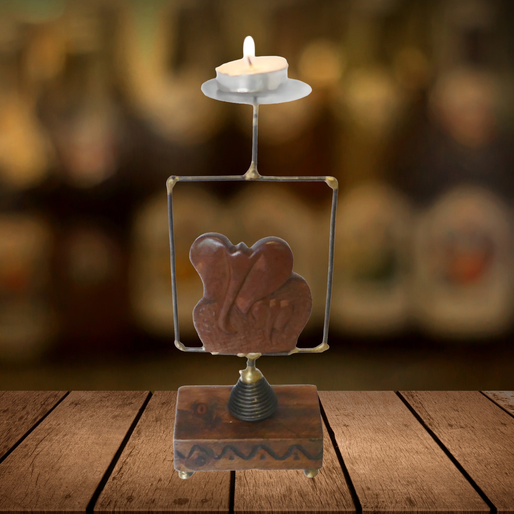 African Tealight and Candle Holder // Elephant and Calf // Handcrafted with Storycard - FriendlyTradingCo