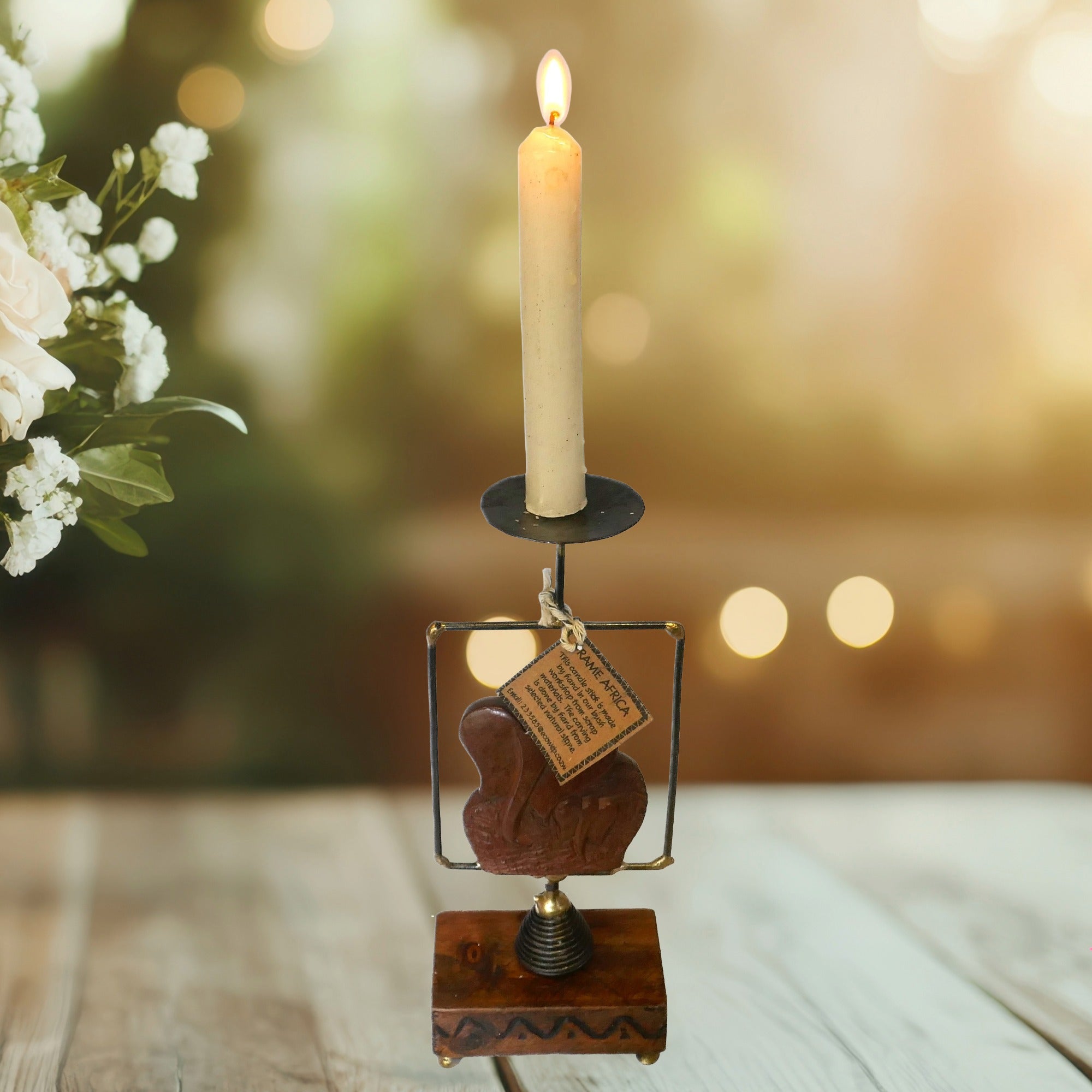 African Tealight and Candle Holder // Elephant and Calf // Handcrafted with Storycard - FriendlyTradingCo