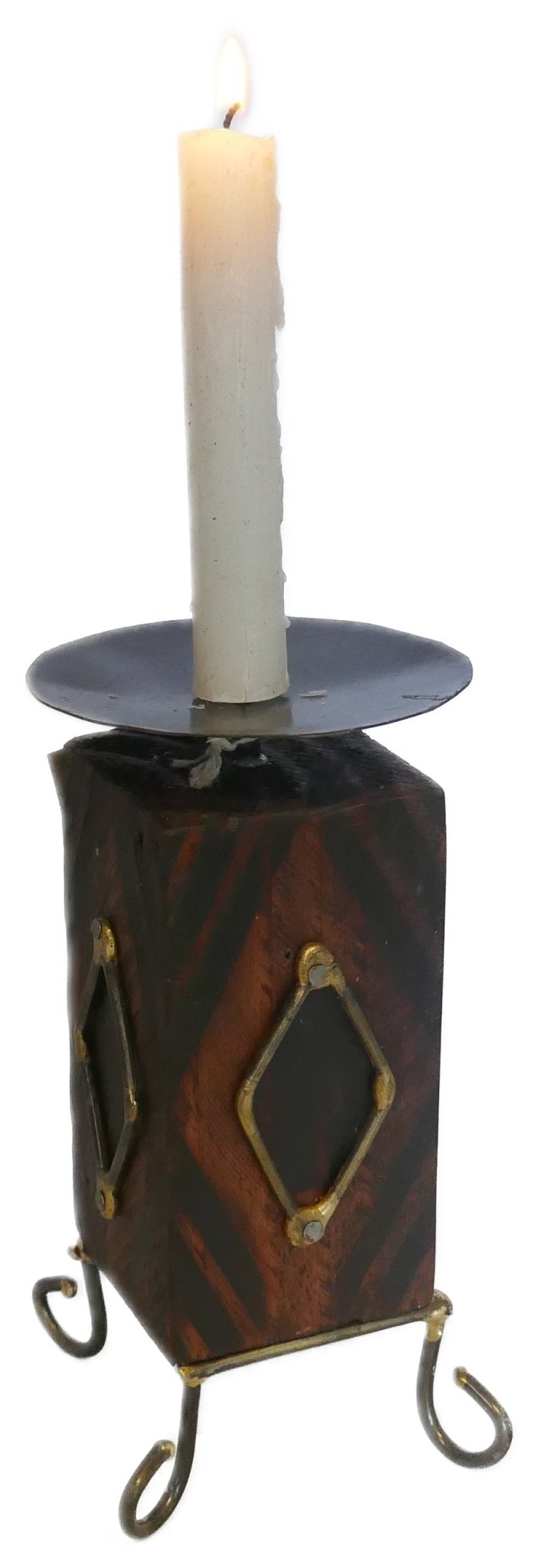 African Wood & Metal Tealight and Candle Holder // Handcrafted // 18 or 17 cm // with Story - card - FriendlyTradingCo