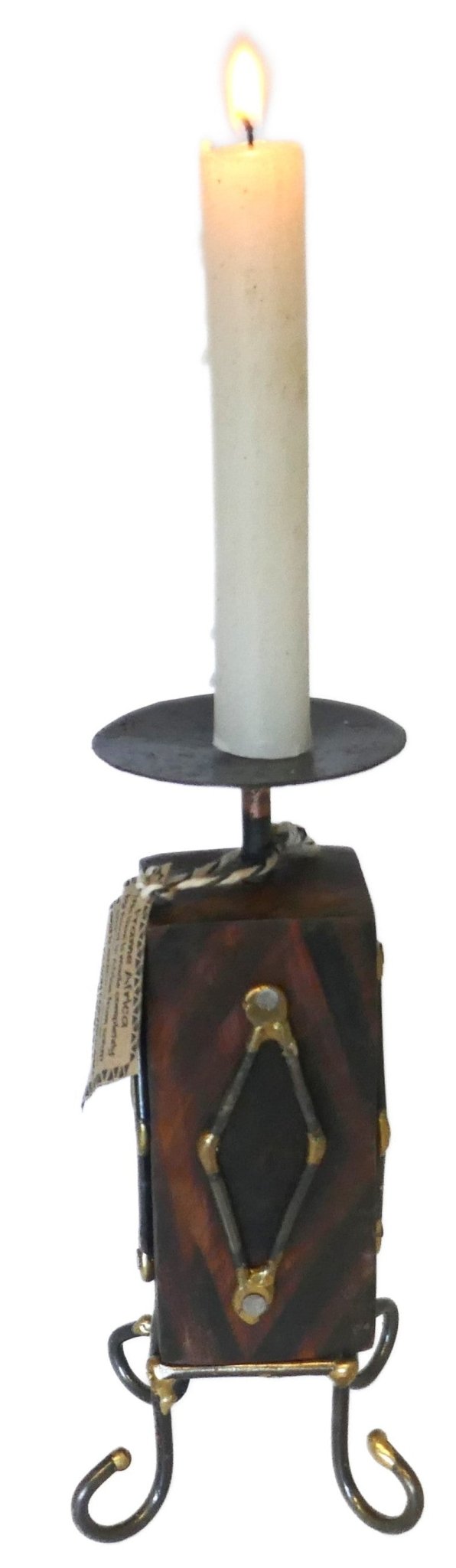 African Wood & Metal Tealight and Candle Holder // Handcrafted // 18 or 17 cm // with Story - card - FriendlyTradingCo