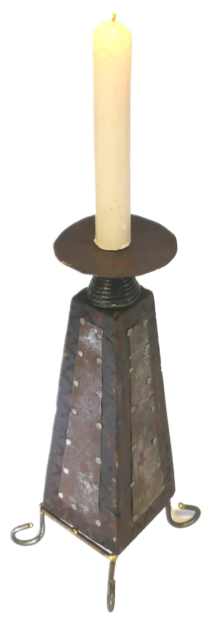 African Wood & Metal Tealight and Candle Holder // Handcrafted // Pyramid design Tall 26 cm // with Story - card - FriendlyTradingCo