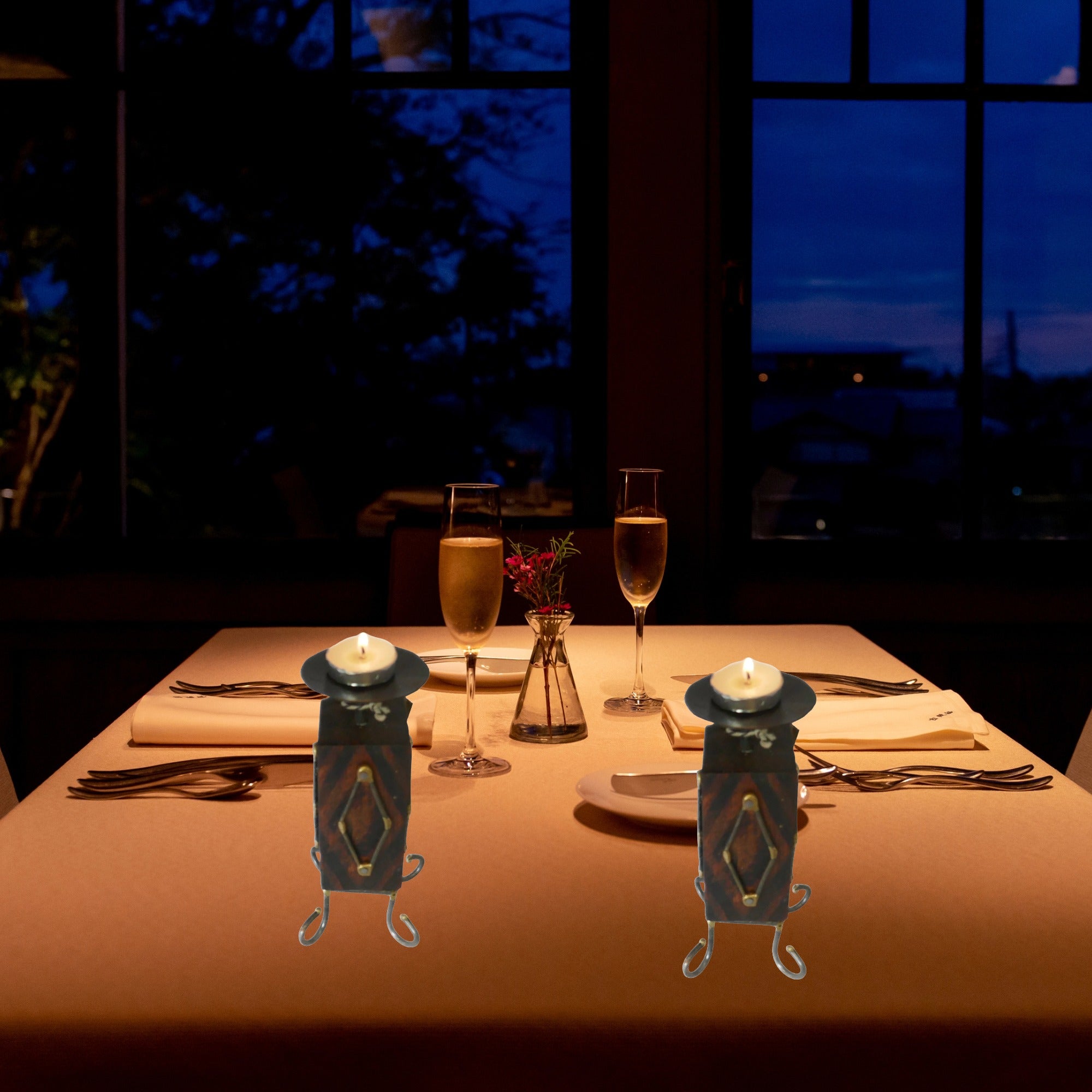 African Wood & Metal Tealight and Candle Holder // Handcrafted // Tall 18 or 17 cm // with Story - card - FriendlyTradingCo