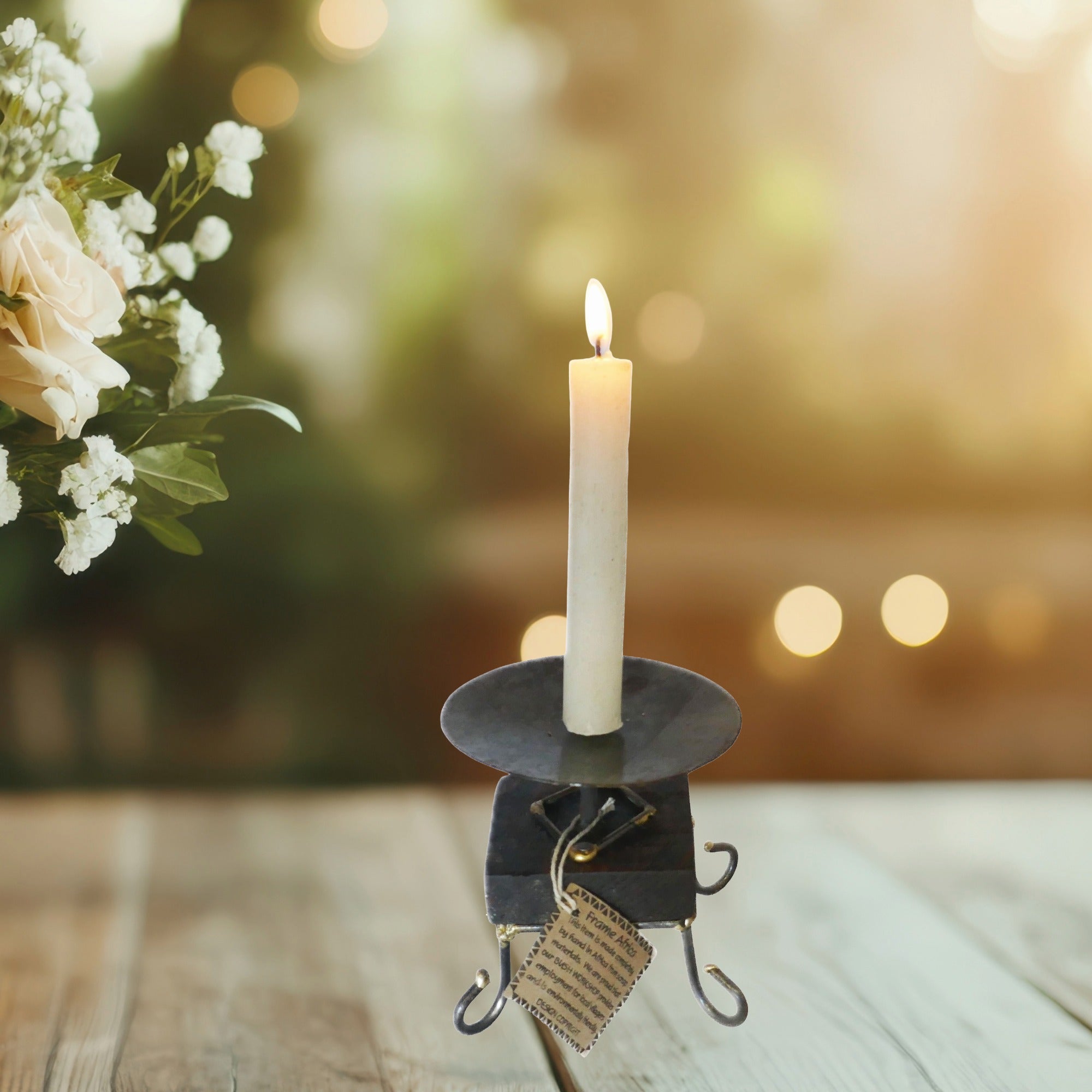 African Wood & Metal Tealight and Candle Holder // Handcrafted // with Story - card - FriendlyTradingCo