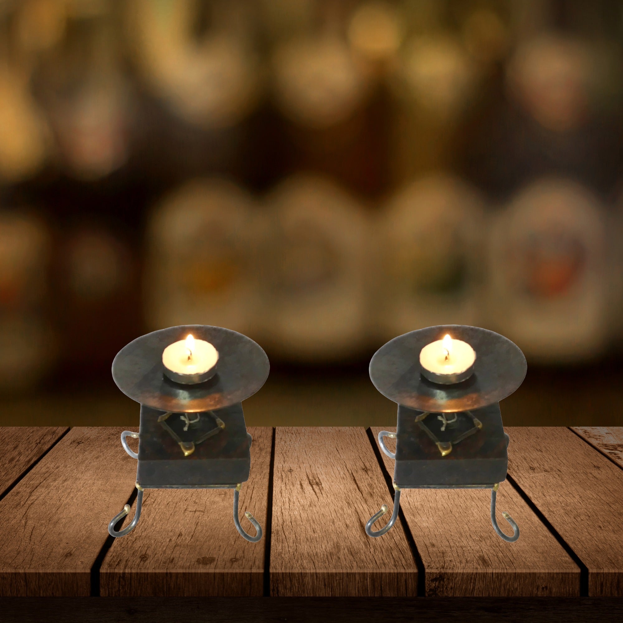 African Wood & Metal Tealight and Candle Holder // Handcrafted // with Story - card - FriendlyTradingCo