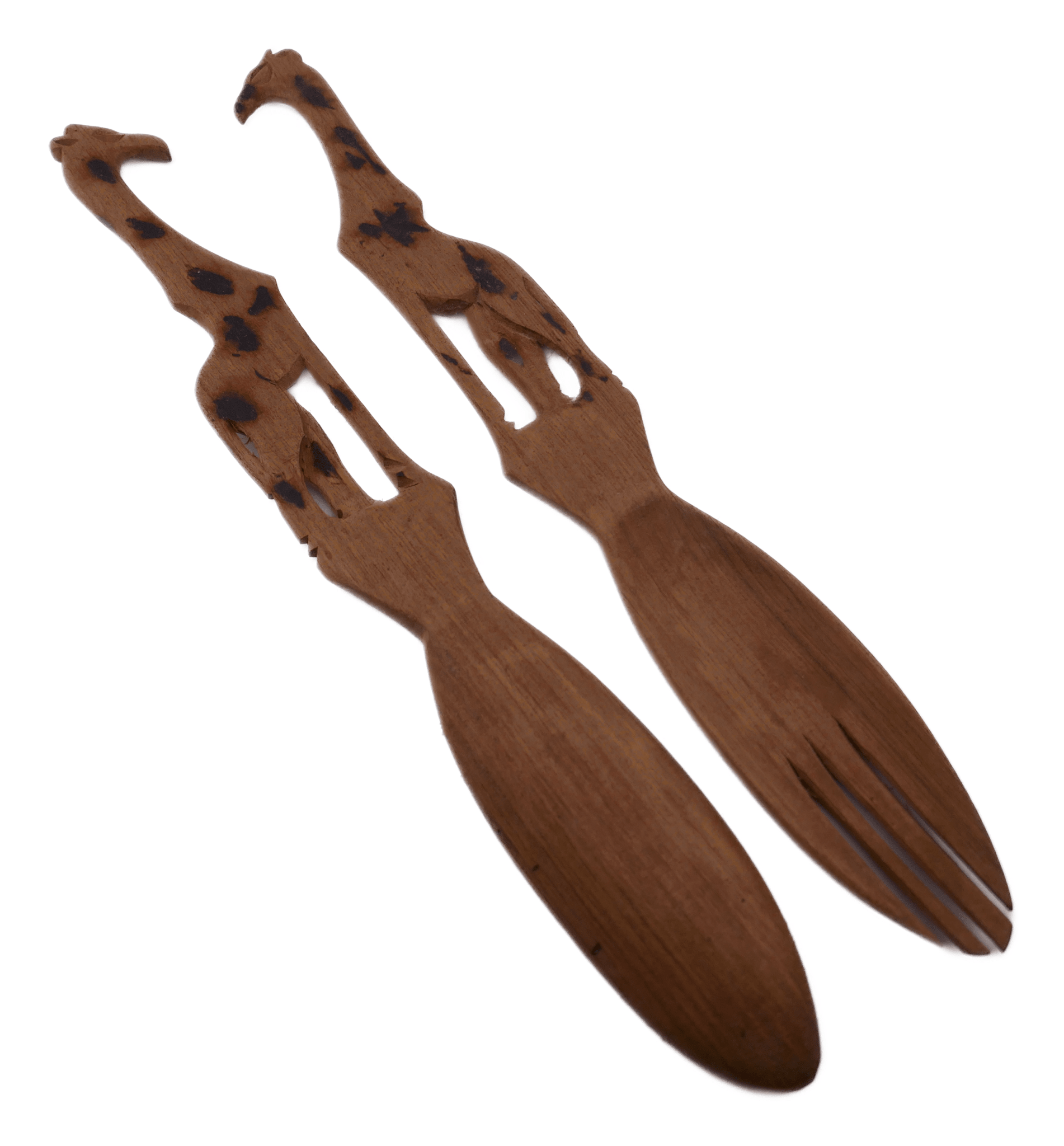 African Wooden Salad Servers - Handcrafted Giraffe or Elephant Design, 30cm - FriendlyTradingCo