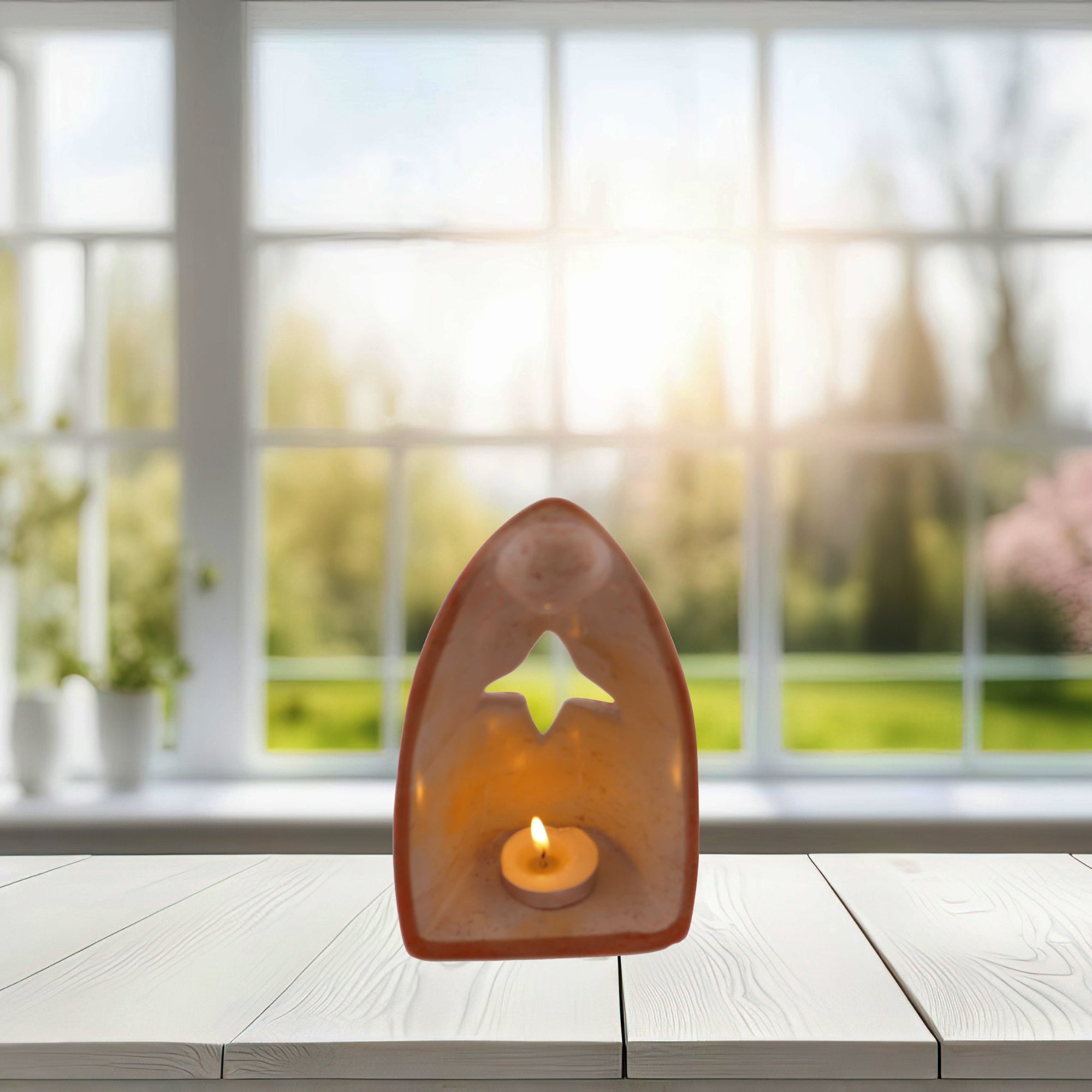 Angel Design Tealight Candle Lamp hand made 16cm with Storycard Orange - FriendlyTradingCo